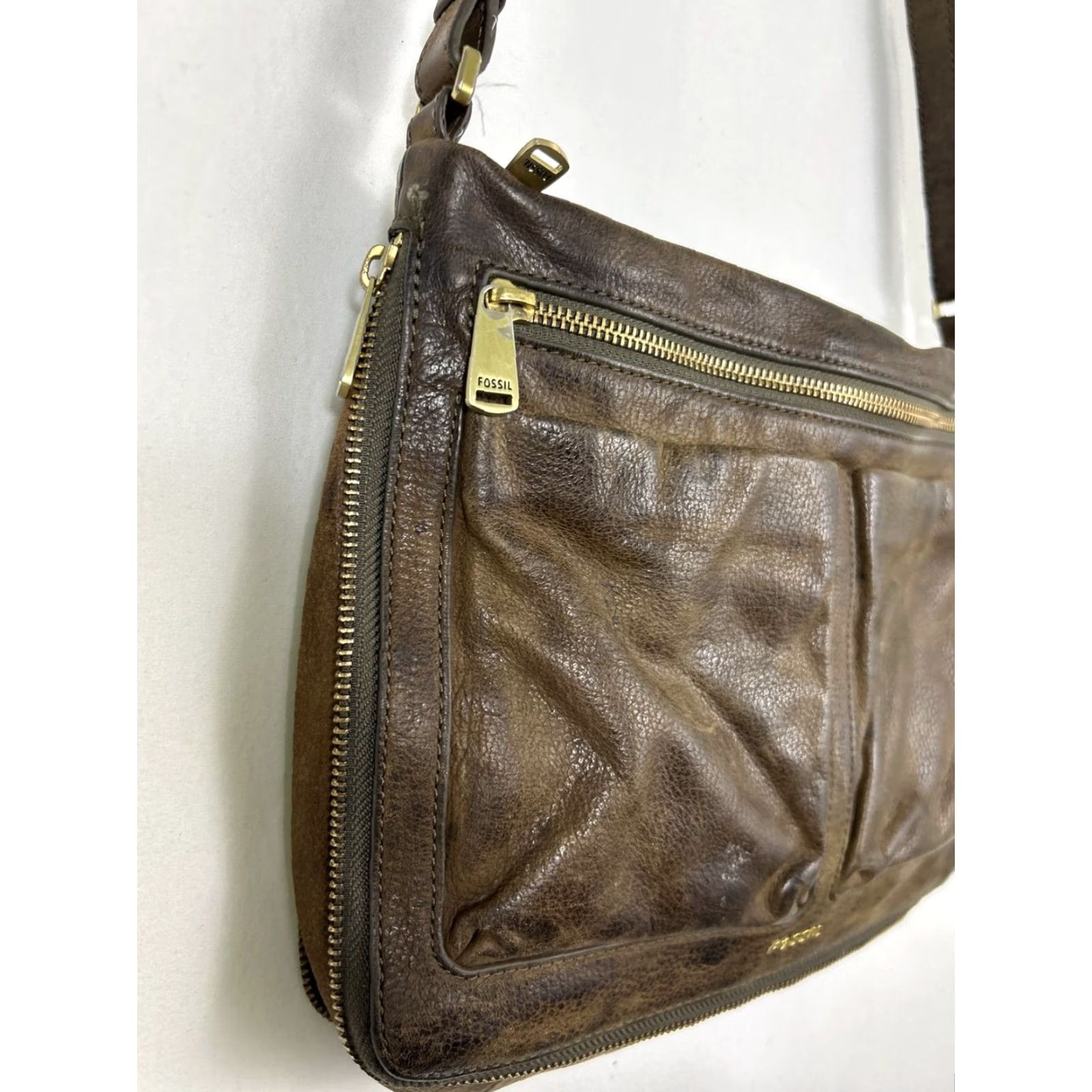 Fossil Fossil Piper Crossbody Bag Brown Pebbled Leather 12x9x1-3 Adjustable Strap Removable Zipper Closure Size ONE SIZE - 2 Thumbnail