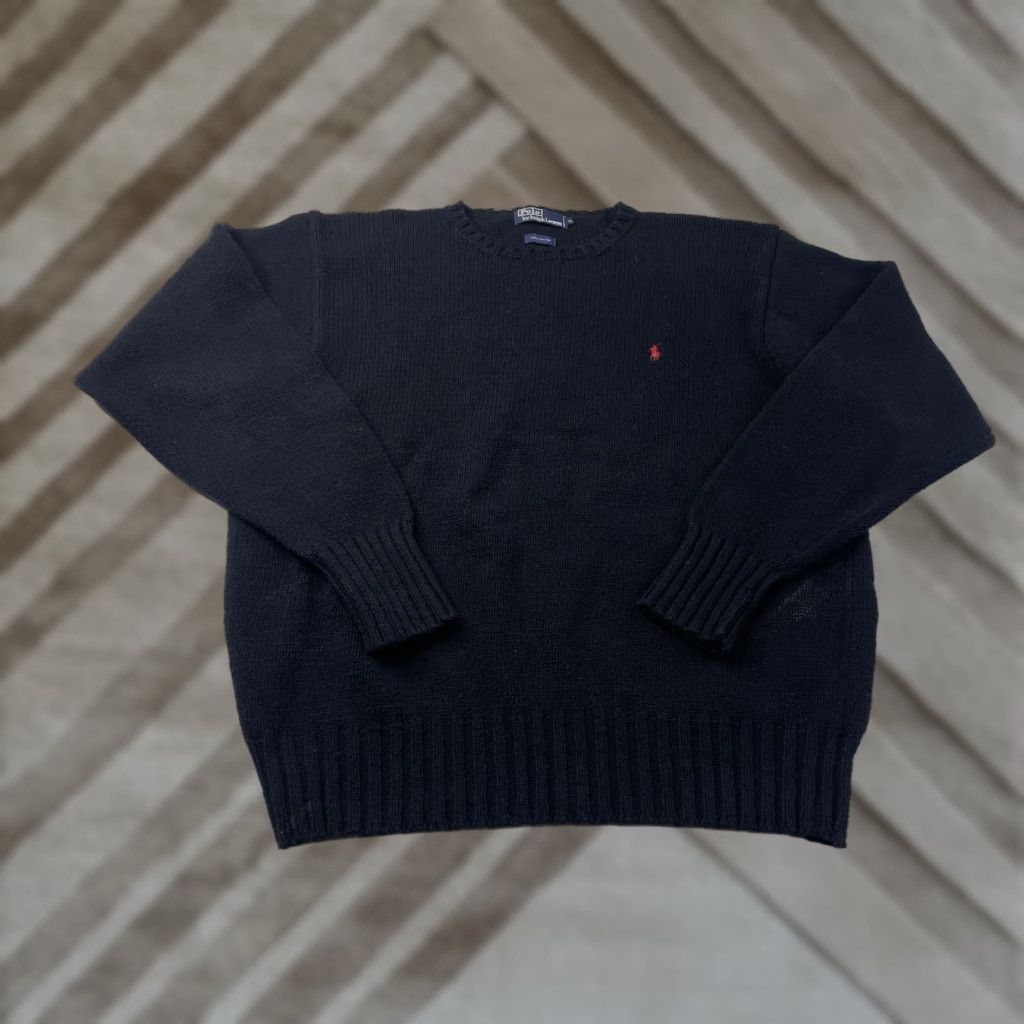 Polo Ralph Lauren VINTAGE Polo Ralph Lauren Crewneck Knit Sweater Mens XL Black Cotton Pullover Size US XL / EU 56 / 4 - 1 Thumbnail
