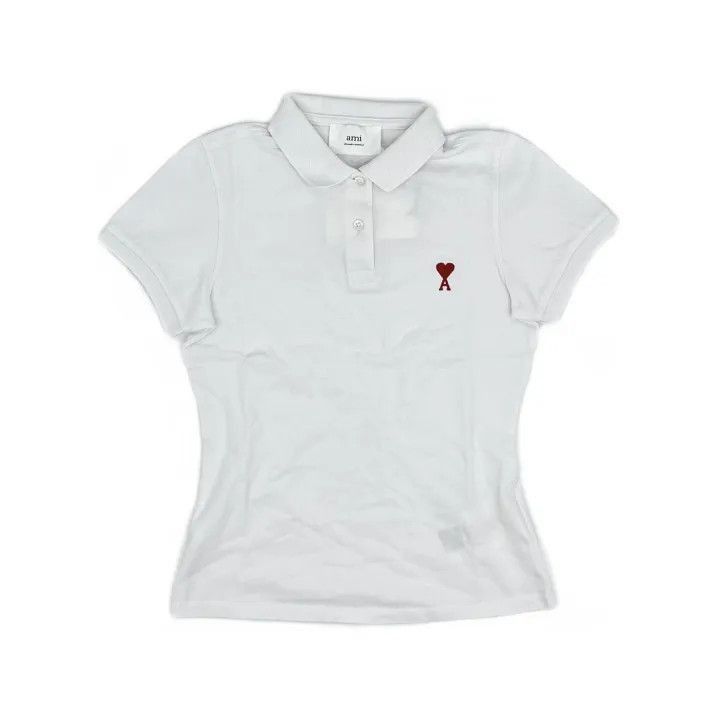 AMI AMIPARIS White Polo with Heart Logo -2507 Size M / US 6-8 / IT 42-44 - 2 Thumbnail