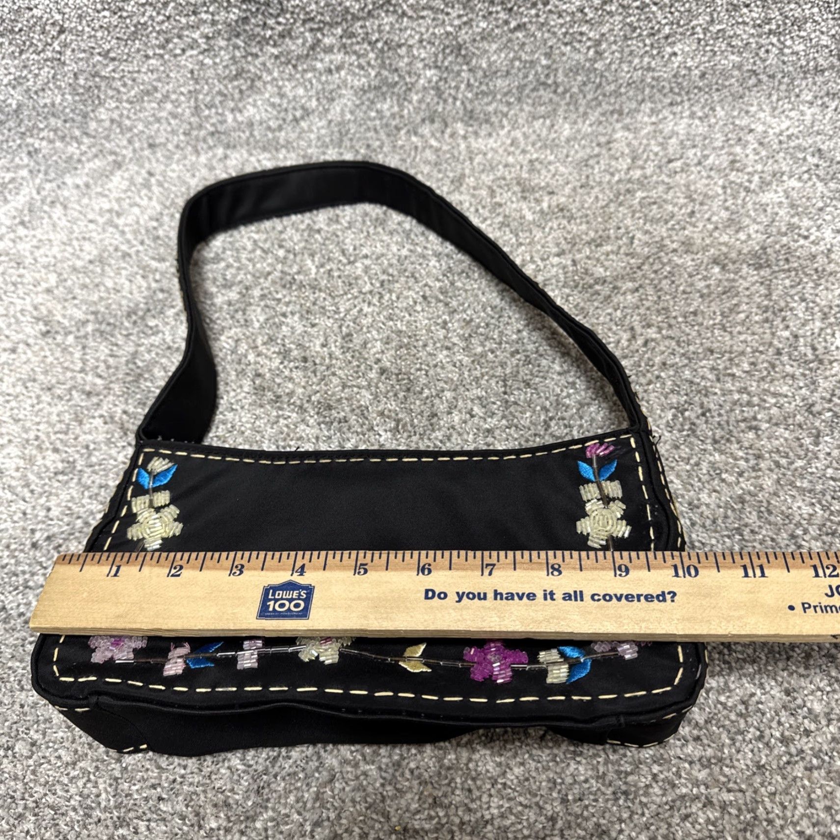 Vintage VINTAGE 90s Y2K Purse Embroidered Beaded Floral Boho Cottagecore Fairy Grunge Shoulder Bag Black PVC Women Size ONE SIZE - 7 Thumbnail