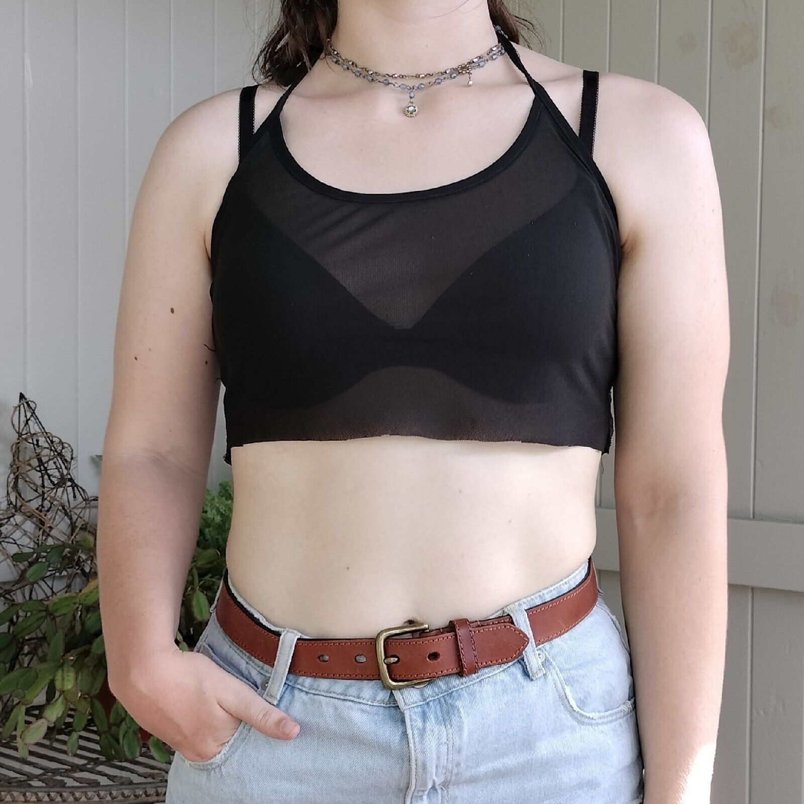 Designer Manning Cartell Upcycled Crop Top Black Halter Mesh Size M / US 6-8 / IT 42-44 - 2 Thumbnail