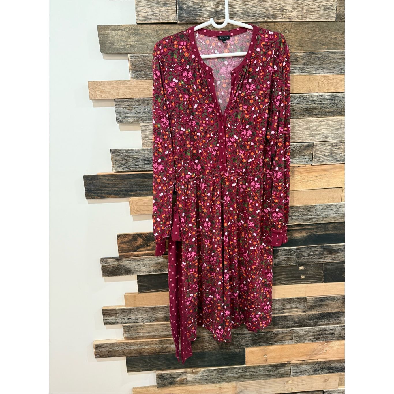 Talbots Talbots Womens Floral Contrast Belted Dress Long Sleeve Slit Size L / US 10 / IT 46 - 2 Thumbnail