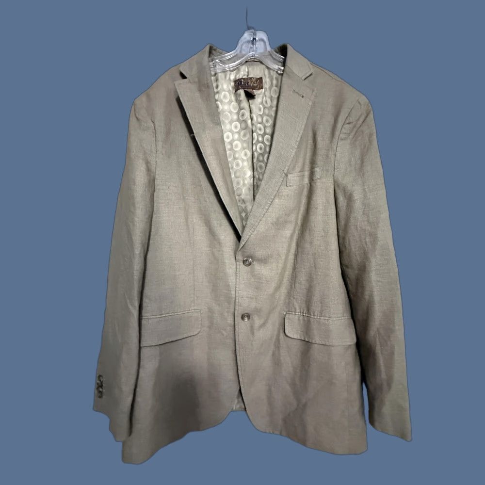 Vintage Blue Blazer Sport Coat Mens L Beige Linen Cotton Stretch Jacket Casual Summer Size 42R - 1 Thumbnail