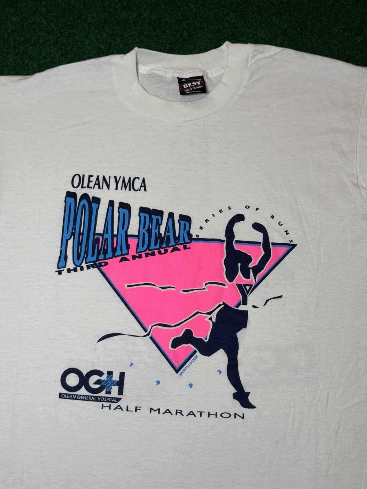 Fruit Of The Loom Vintage 90s Polar Bear YMCA Half Marathon Olean Lrg T Shirt Size US L / EU 52-54 / 3 - 2 Thumbnail