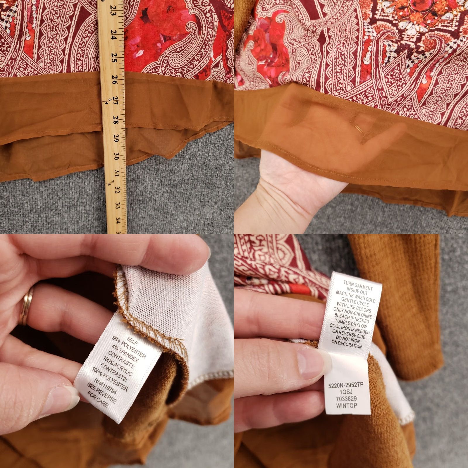 Vintage One World Pullover Sweater Womens 2X Orange Paisley Rhinestones Bling Scoop Neck Long Sleeve Knit Pullover Size XXL / US 16-18 / IT 52-54 - 8 Thumbnail
