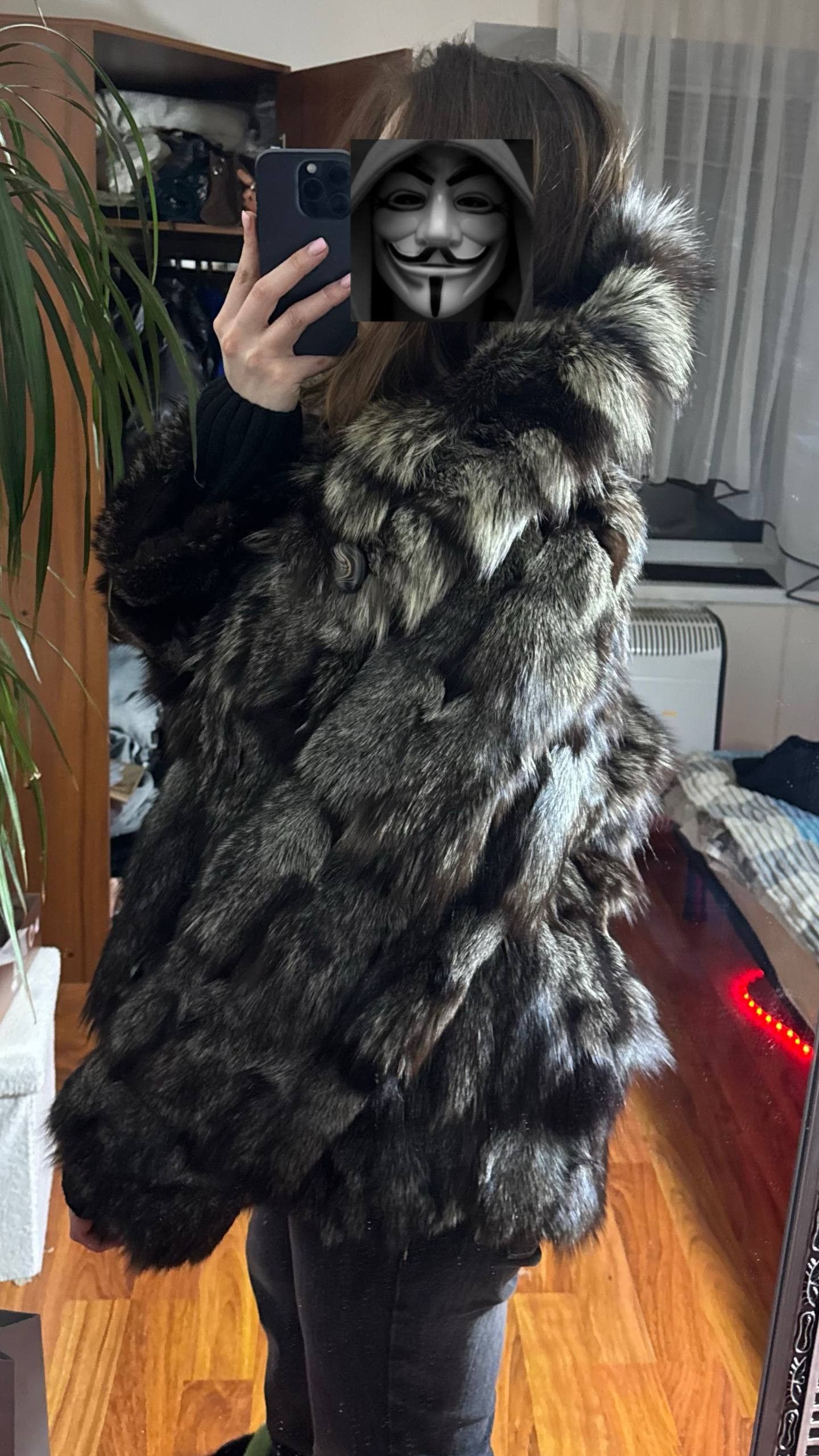 Other REAL BLACK SILVER FOX FUR COAT JACKET VINTAGE Size US M / EU 48-50 / 2 - 11 Thumbnail