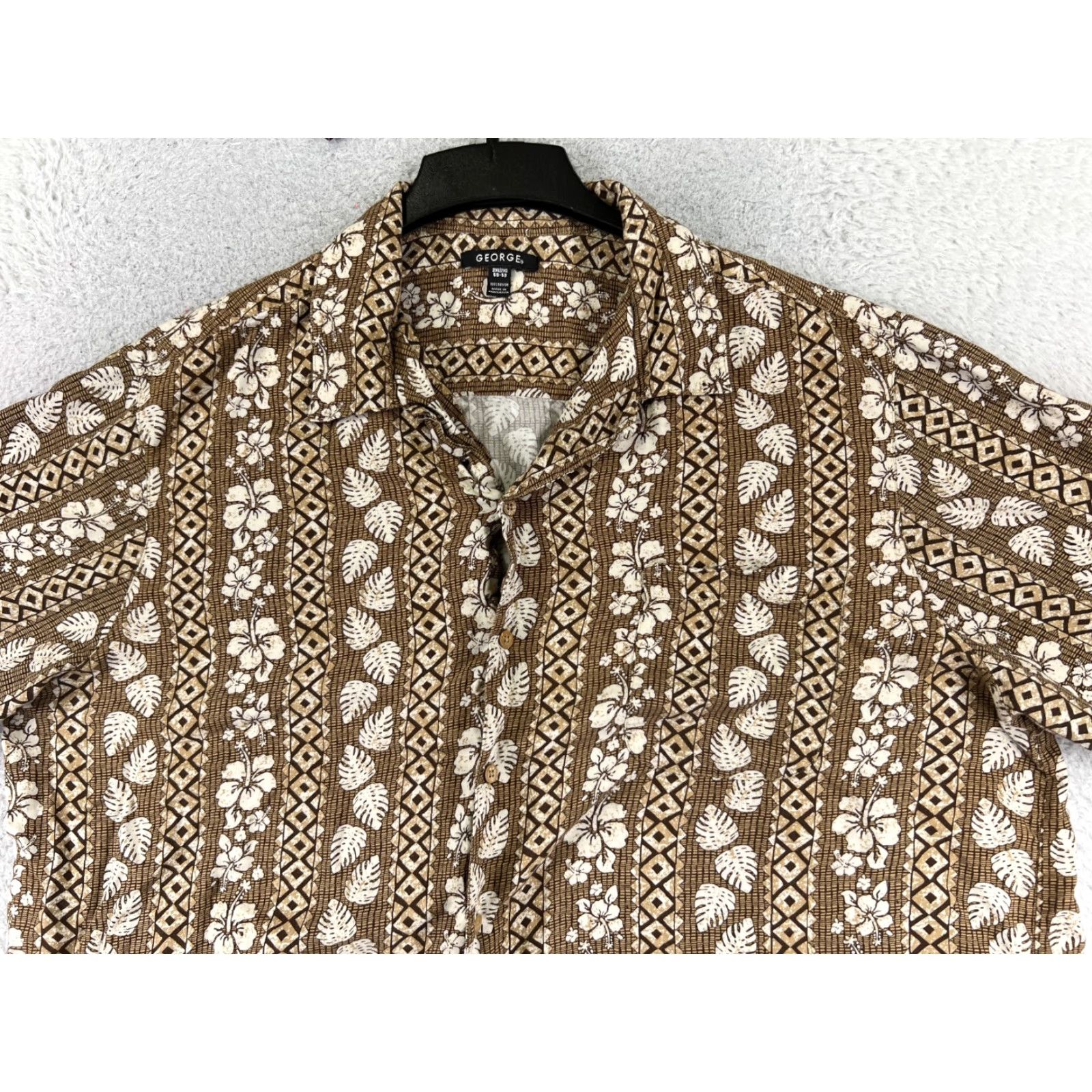 George VINTAGE George Shirt Adult 2XL Brown Floral Stripe 100% Rayon Hawaiian Pocket Button-Up Short Sleeve Mens Size US XXL / EU 58 / 5 - 4 Thumbnail
