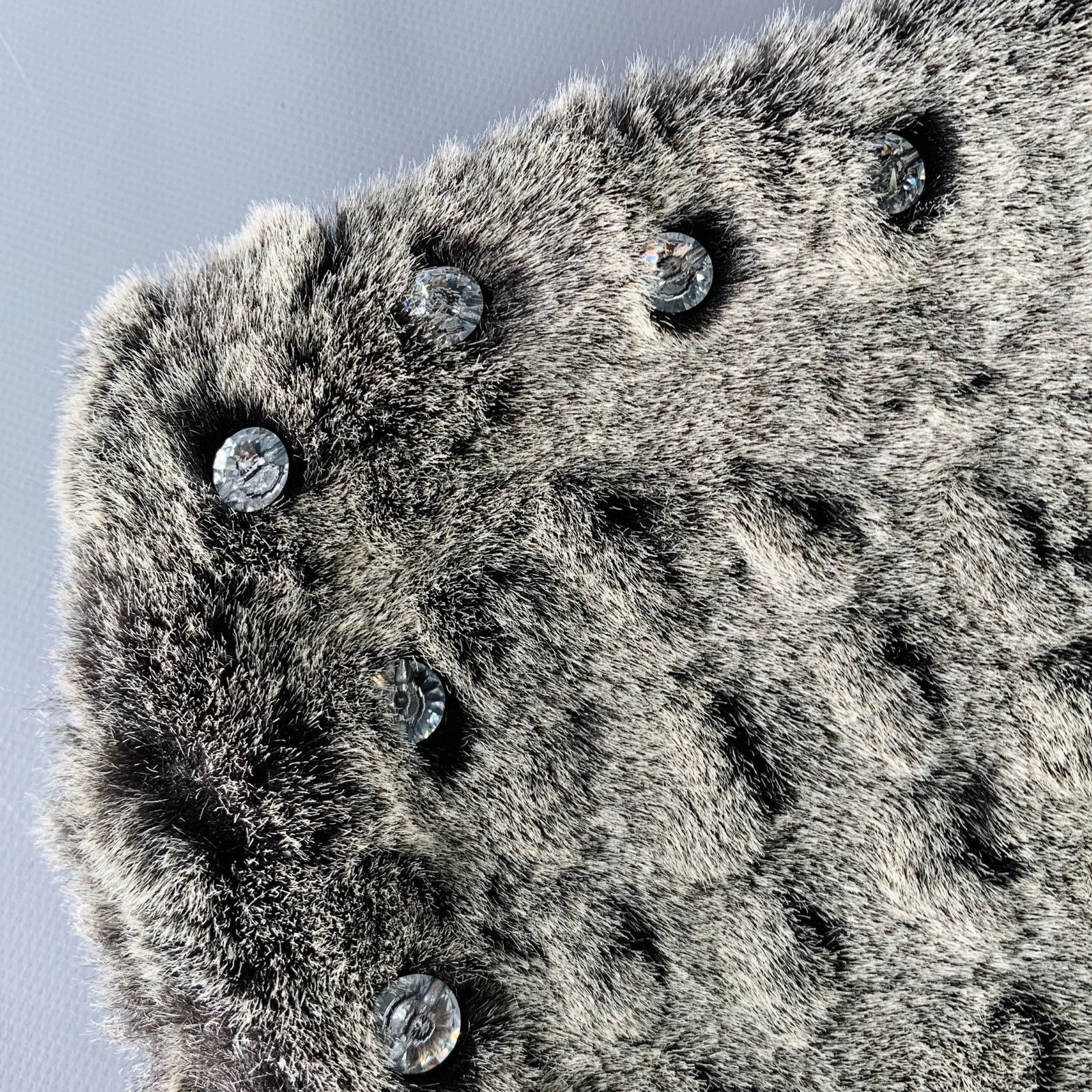 Vintage VINTAGE Grey Black Textured Faux Fur Rhinestone Scarf Size ONE SIZE - 2 Thumbnail