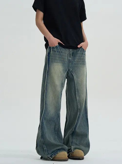 VIBE Blue Embroidered Baggy Denim Jeans, Wide Leg Loose Jeans Size US 32 / EU 48 - 6 Thumbnail