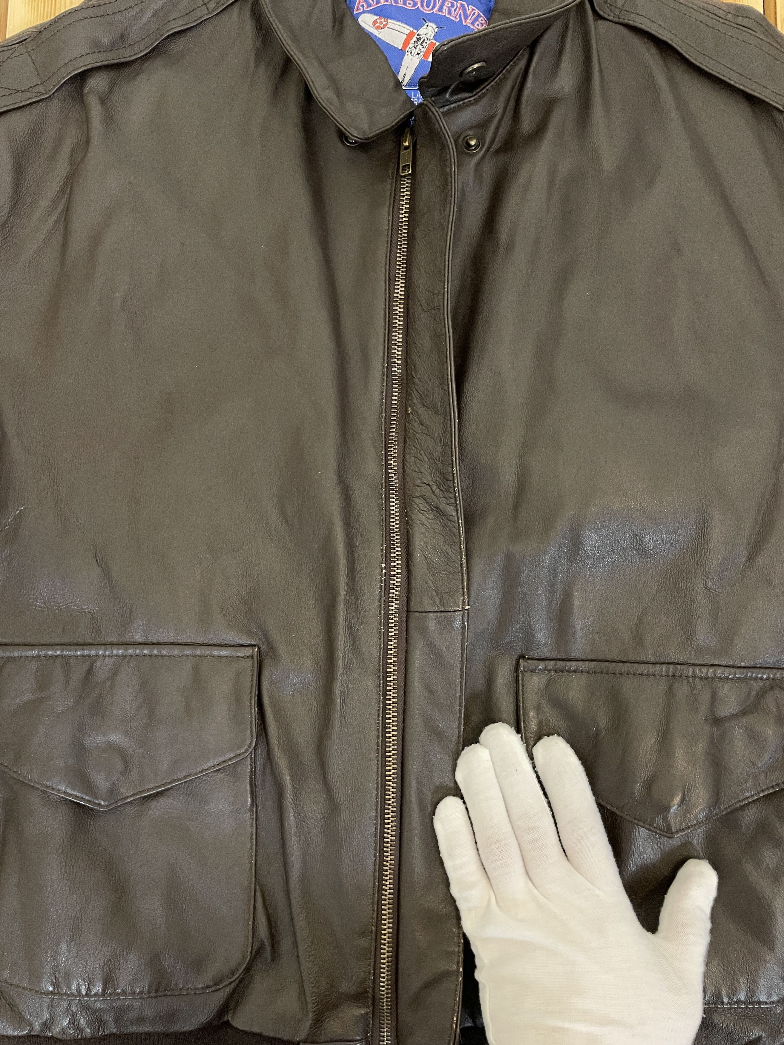 Other Vintage 90`s Airborne AirForce Genuine Leather Bomber Jacket Size US L / EU 52-54 / 3 - 14 Thumbnail
