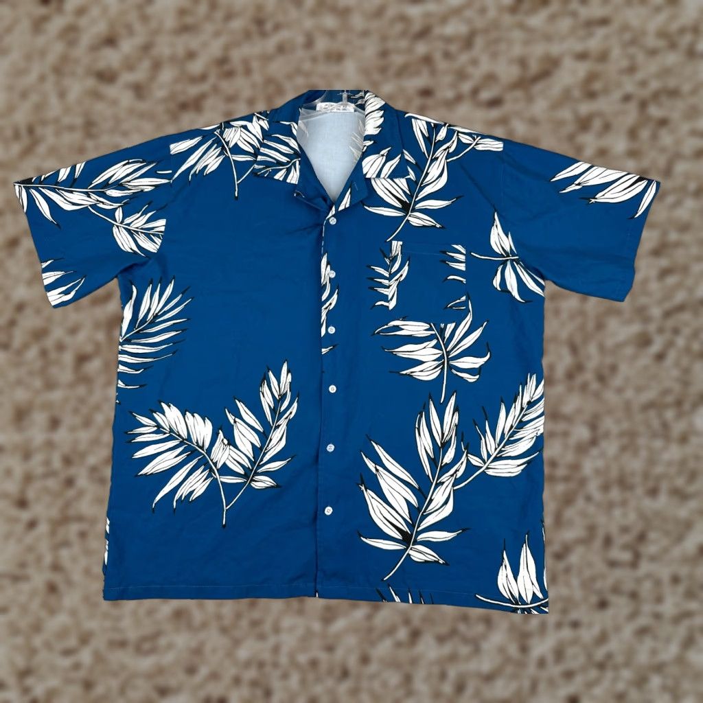 Vintage Hawaiian Shirt 2XL Blue Floral Leaf Short Sleeve Linen Blend Mens Size US XXL / EU 58 / 5 - 1 Thumbnail
