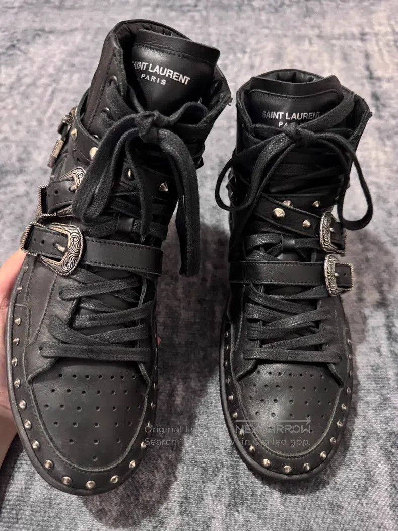 Saint Laurent Paris Saint Laurent Paris Black Samurai Studs and Strap High-Top Size US 7 / EU 40 - 1 Thumbnail