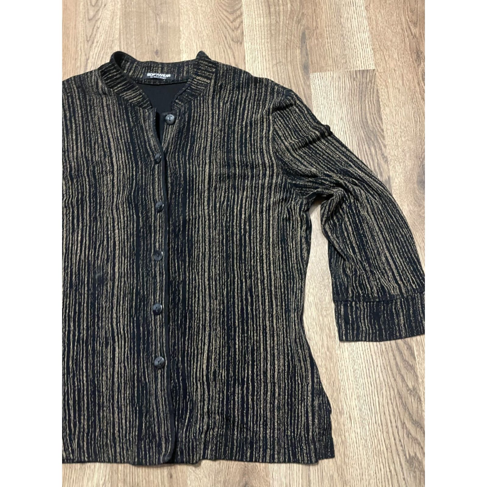 Vintage Softwear by Mark Singer Shirt Women's SML Black Gold Striped Button Up Shirt, Gold, Casual, Button Up, Ladies, S, Regular Fit Size S / US 4 / IT 40 - 3 Thumbnail