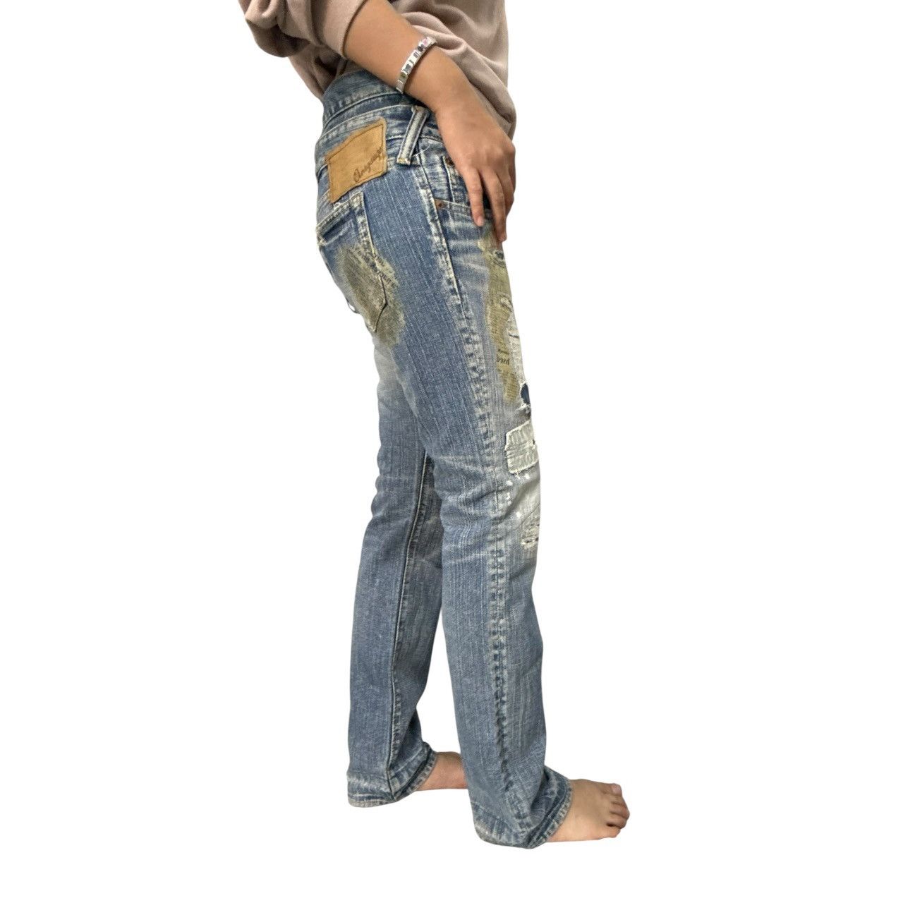 Japanese Brand 2000s Antgauge Japan Double Waist Newspaper Boro Jeans Size US 29 - 19 Thumbnail