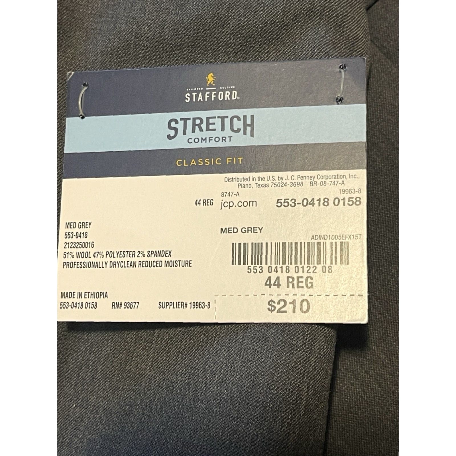 Stafford Stafford Gray Stretch Wool Blend Sport Coat Blazer 44R Classic Fit Notch Lapel 2 Button Wool Polyester Spandex Mens Jacket Size 44R - 3 Thumbnail