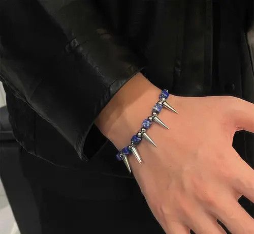 Jewelry Spiked Bracelet with Blue Beads Size ONE SIZE - 2 Thumbnail