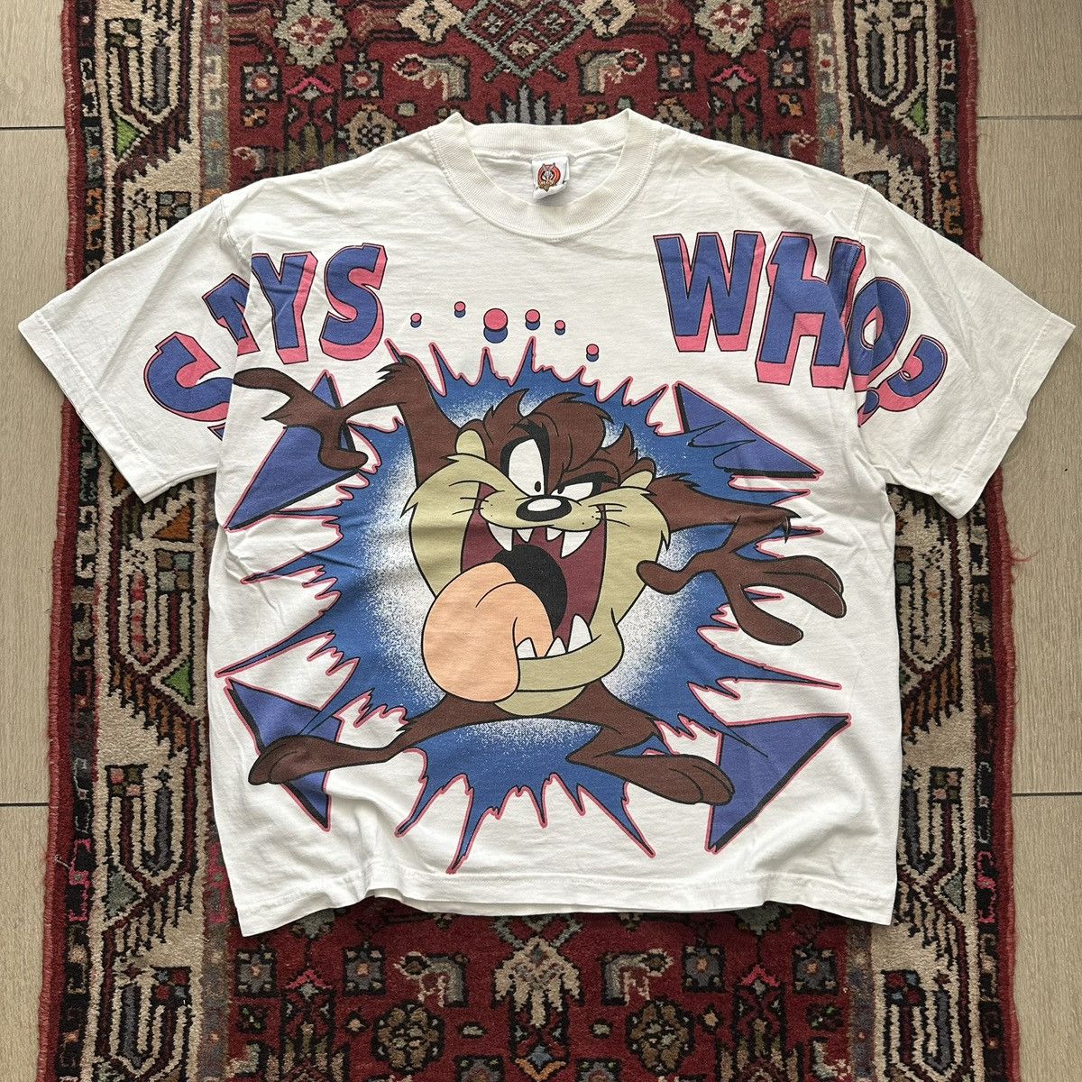 Vintage 1997 Taz “Says Who?” All Over Print Tee Vintage Looney Tunes Size US XL / EU 56 / 4 - 1 Thumbnail