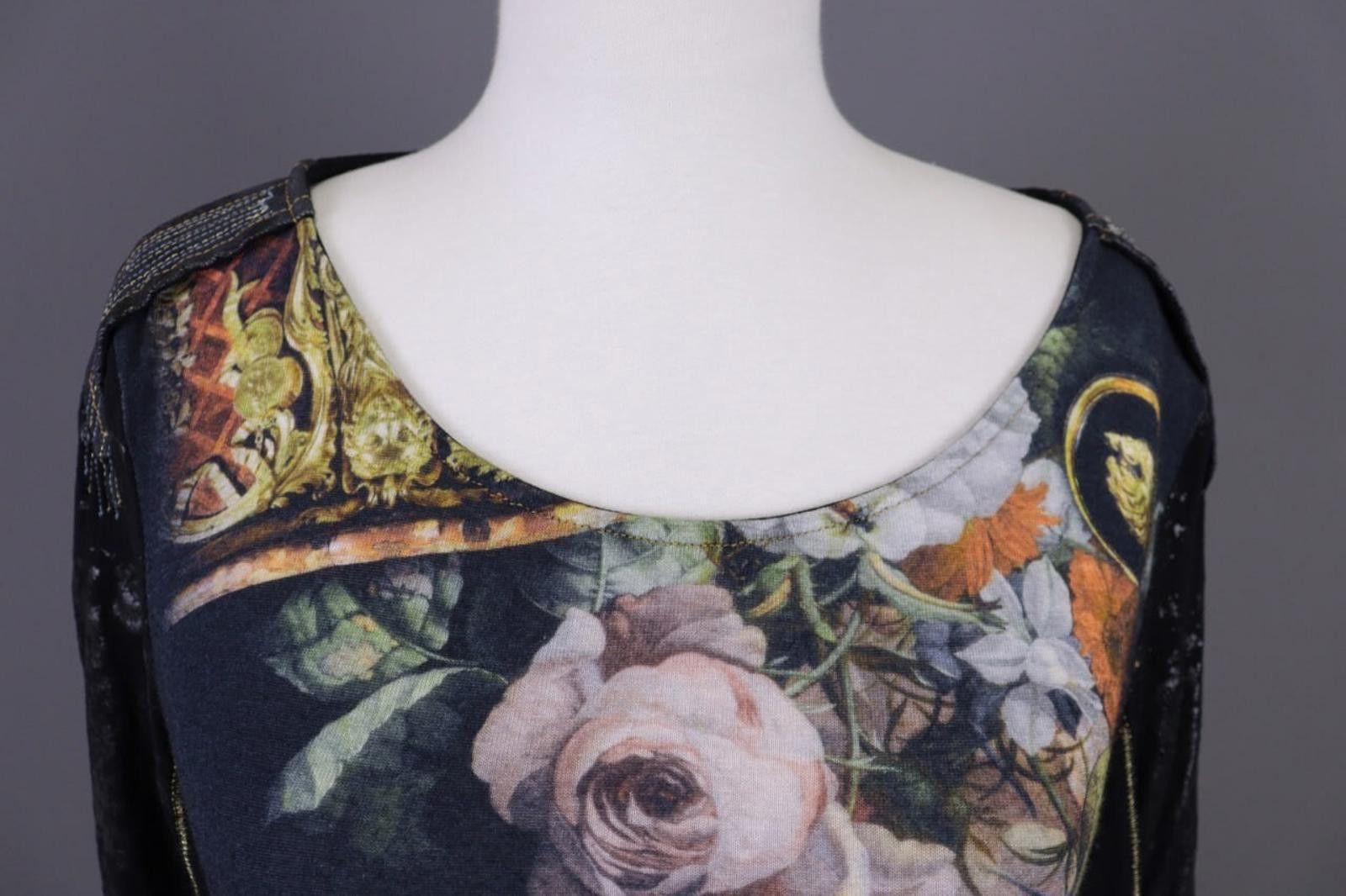 Designer Elisa Cavaletti Black Floral Relaxed Blouse Shirt Size L Size L / US 10 / IT 46 - 4 Thumbnail