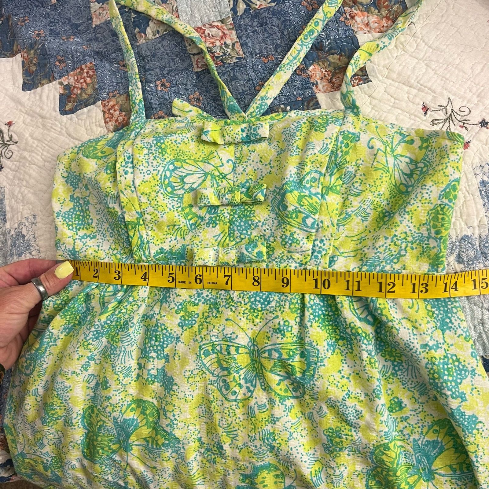 Lilly Pulitzer 60s Lilly Pulitzer Blue Green Daisy Butterfly Strap Sundress Size M / US 6-8 / IT 42-44 - 11 Thumbnail