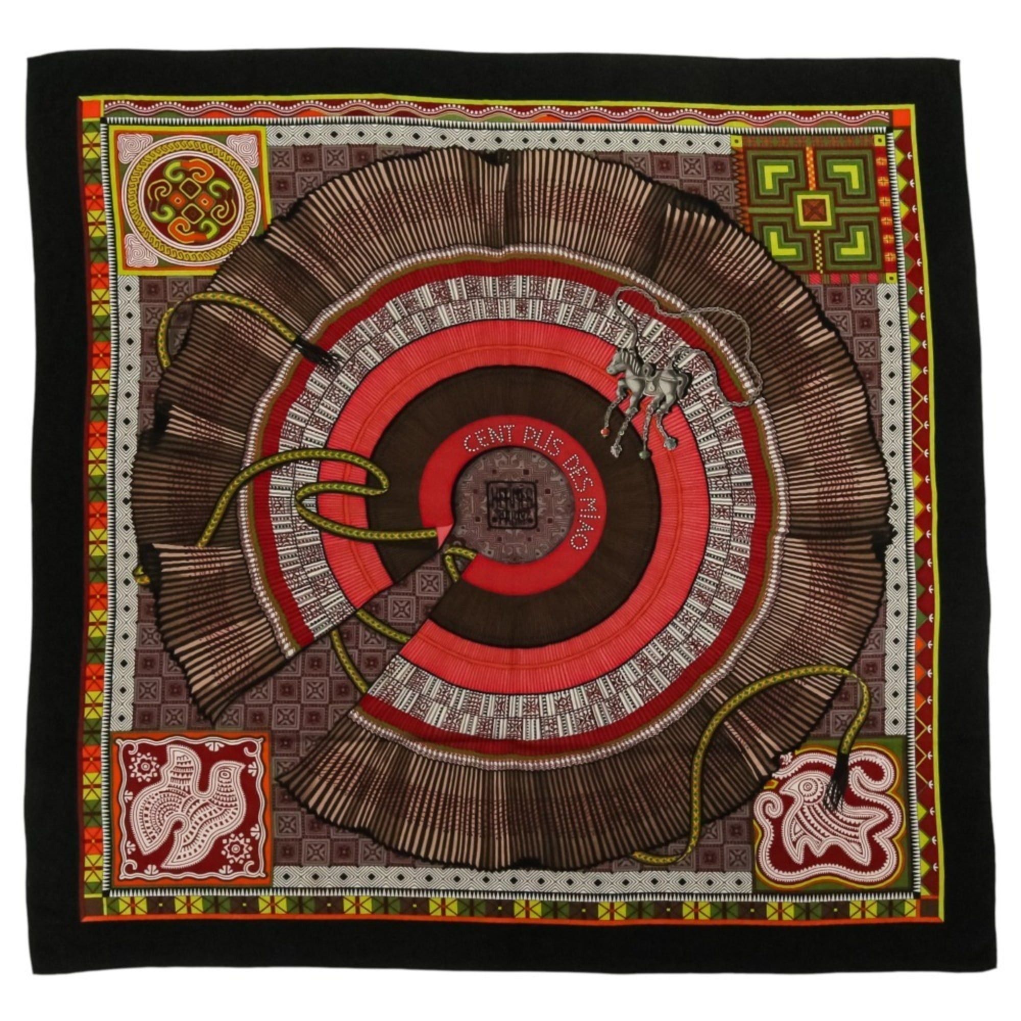 Hermes HERMES CENT PLIS DES MIAO Carre Geant 140 Cashmere Silk Large Shawl Stole Black Red Women's Size ONE SIZE - 1 Thumbnail