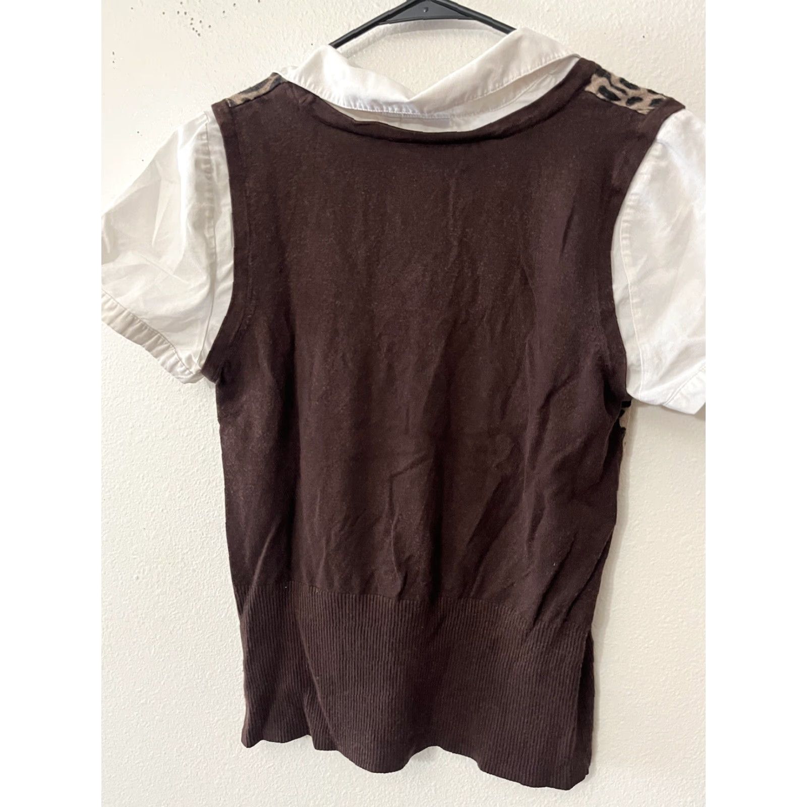 Vintage VINTAGE Apt 9 Blouse Shirt Womens Large Brown White Short Sleeve Animal Print Sheer 2 Shirt Womens Size L / US 10 / IT 46 - 2 Thumbnail