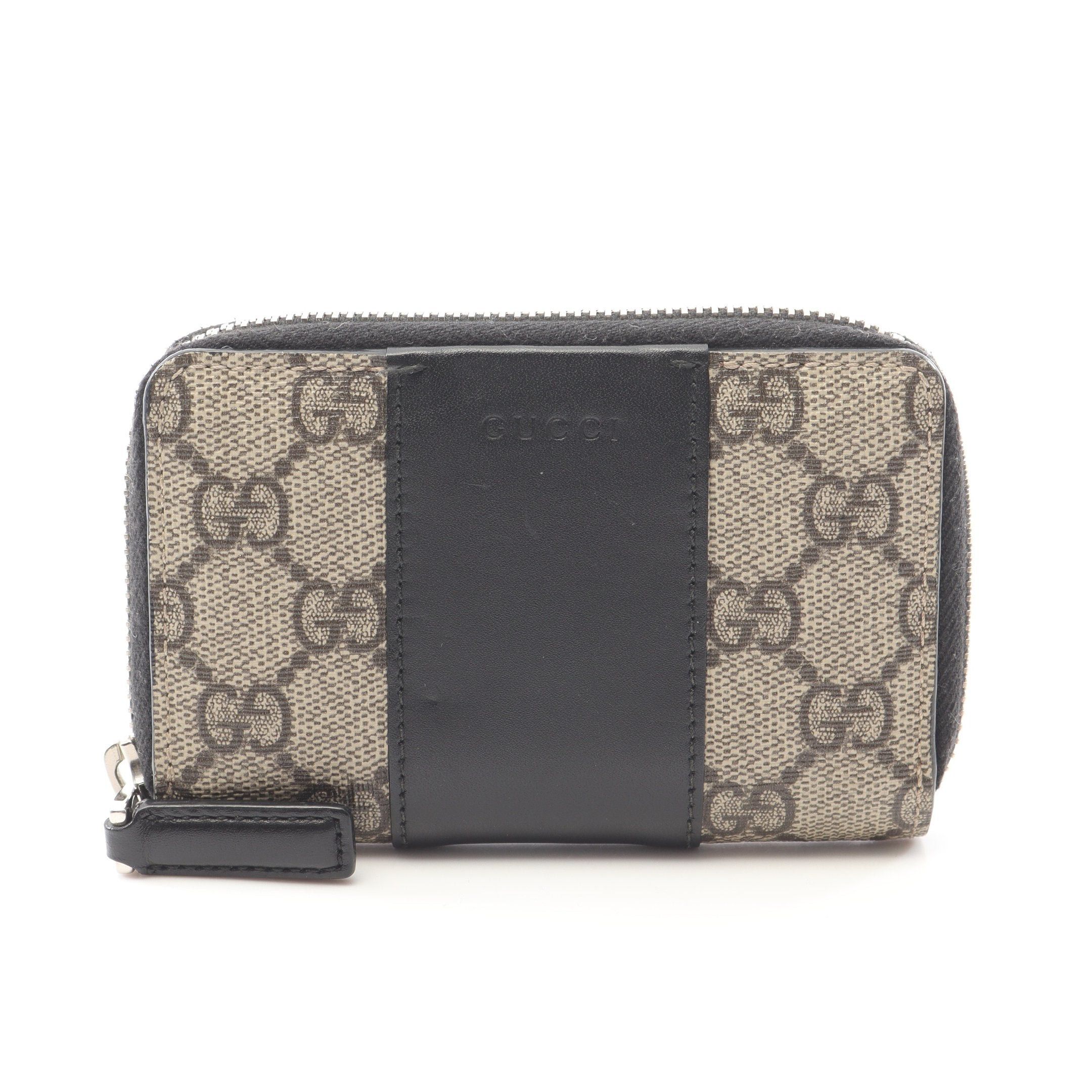 Gucci Gucci Gg Supreme Round Zipper Wallet Coin Purse Leather Beige Black Size ONE SIZE - 1 Thumbnail