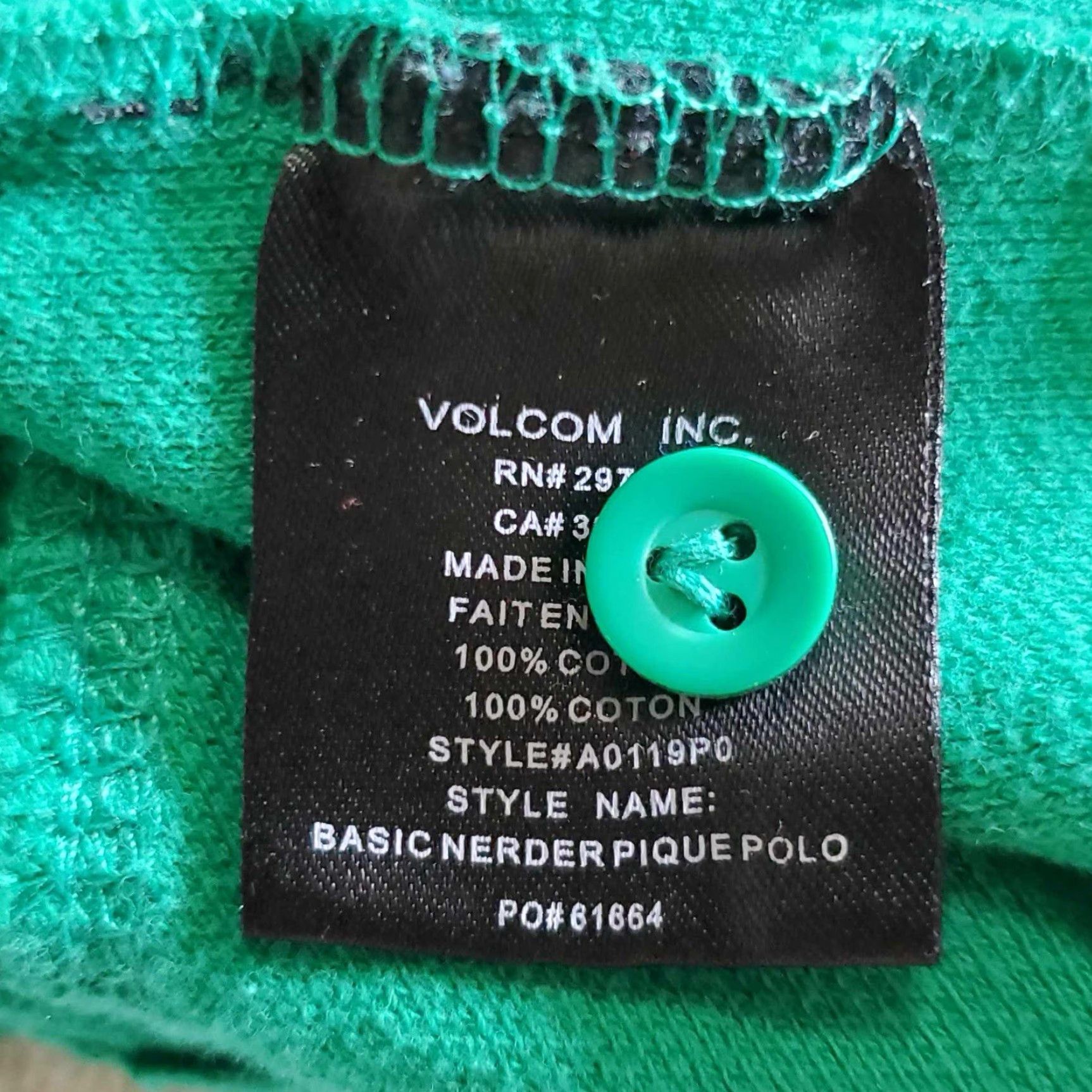 Volcom VINTAGE Volcom Polo Shirt Mens M Skater Green Size US M / EU 48-50 / 2 - 7 Thumbnail