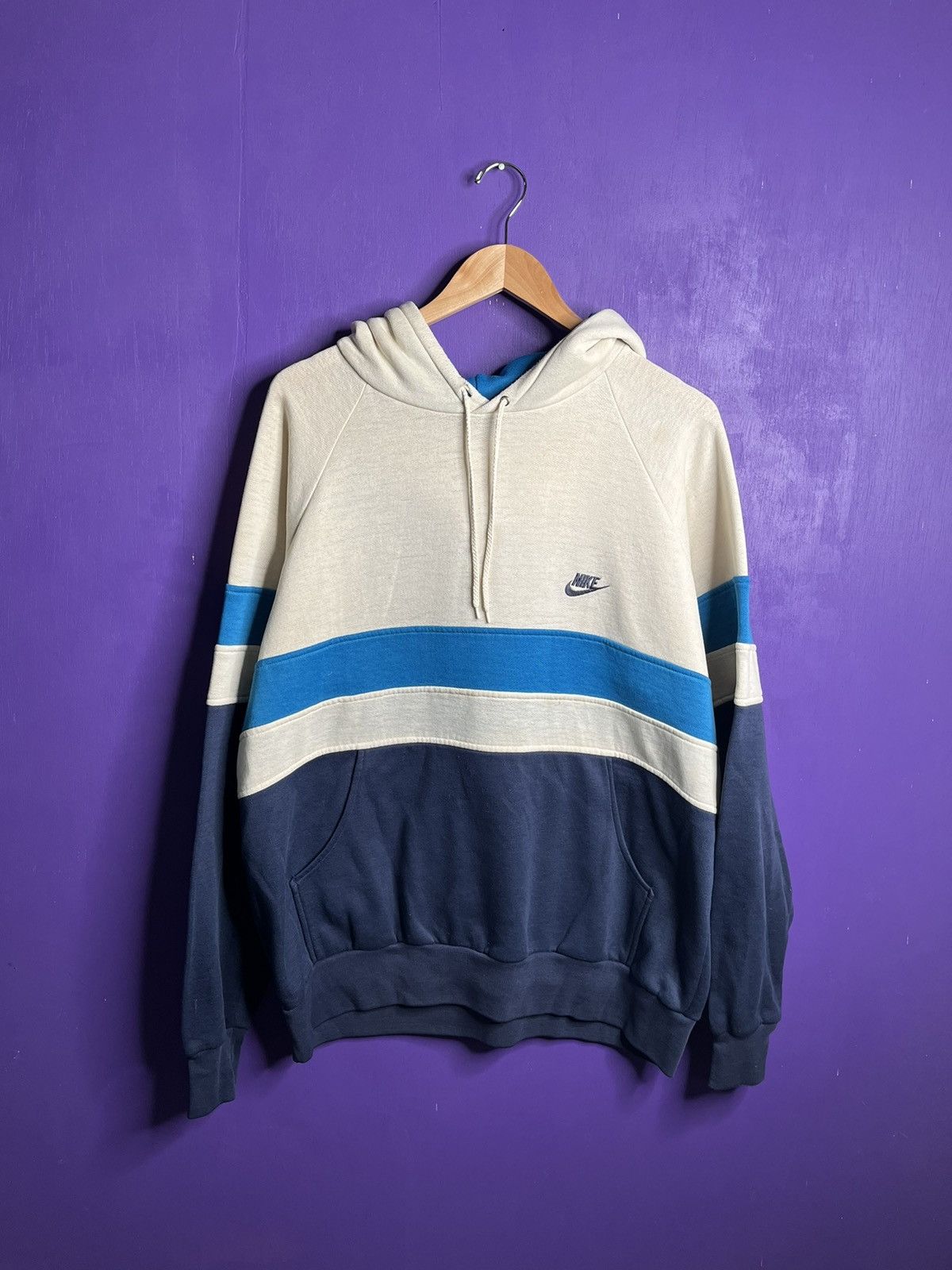 Nike × Vintage Vintage 80s Nike stripes logo hoodie Size US XL / EU 56 / 4 - 1 Thumbnail