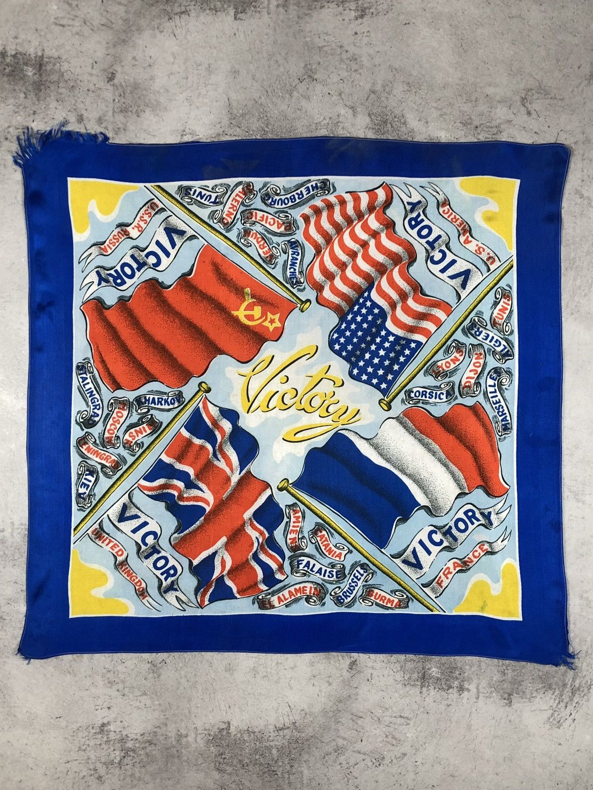 Vintage 1945 WWII Kiev Moscow USSR US UK France Victory Scarf Size ONE SIZE - 1 Thumbnail