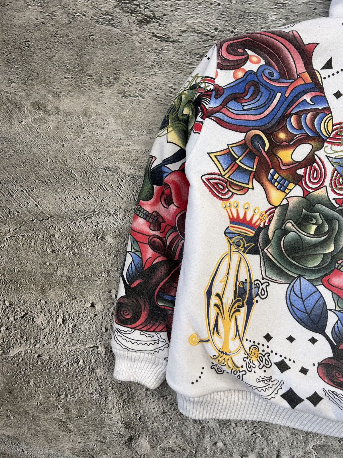 Really Point Y2K vintage zip hoodie white fur Ed Hardy