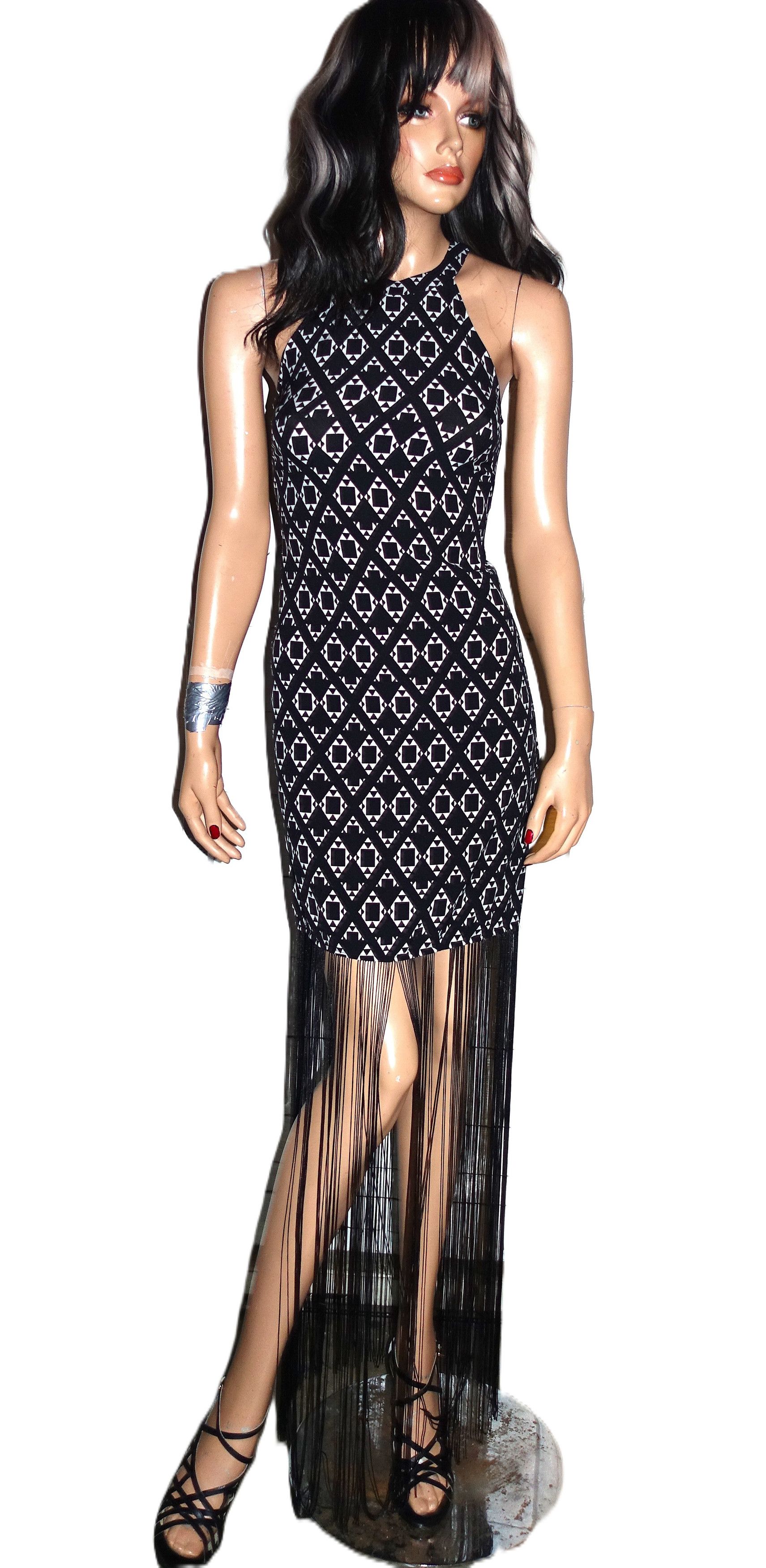 H&M H&M Cochella Black White Fringe Dress 6 Size M / US 6-8 / IT 42-44 - 3 Thumbnail