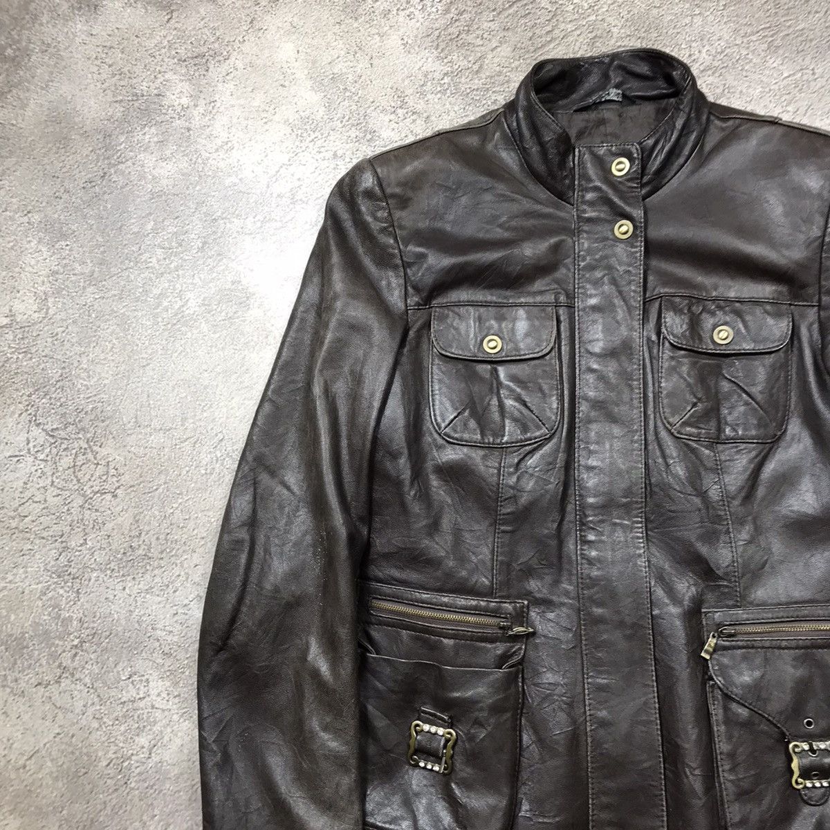 Vintage Vintage 90s Y2K Leather Jacket Workwear Streetwear Washed M Size M / US 6-8 / IT 42-44 - 3 Thumbnail