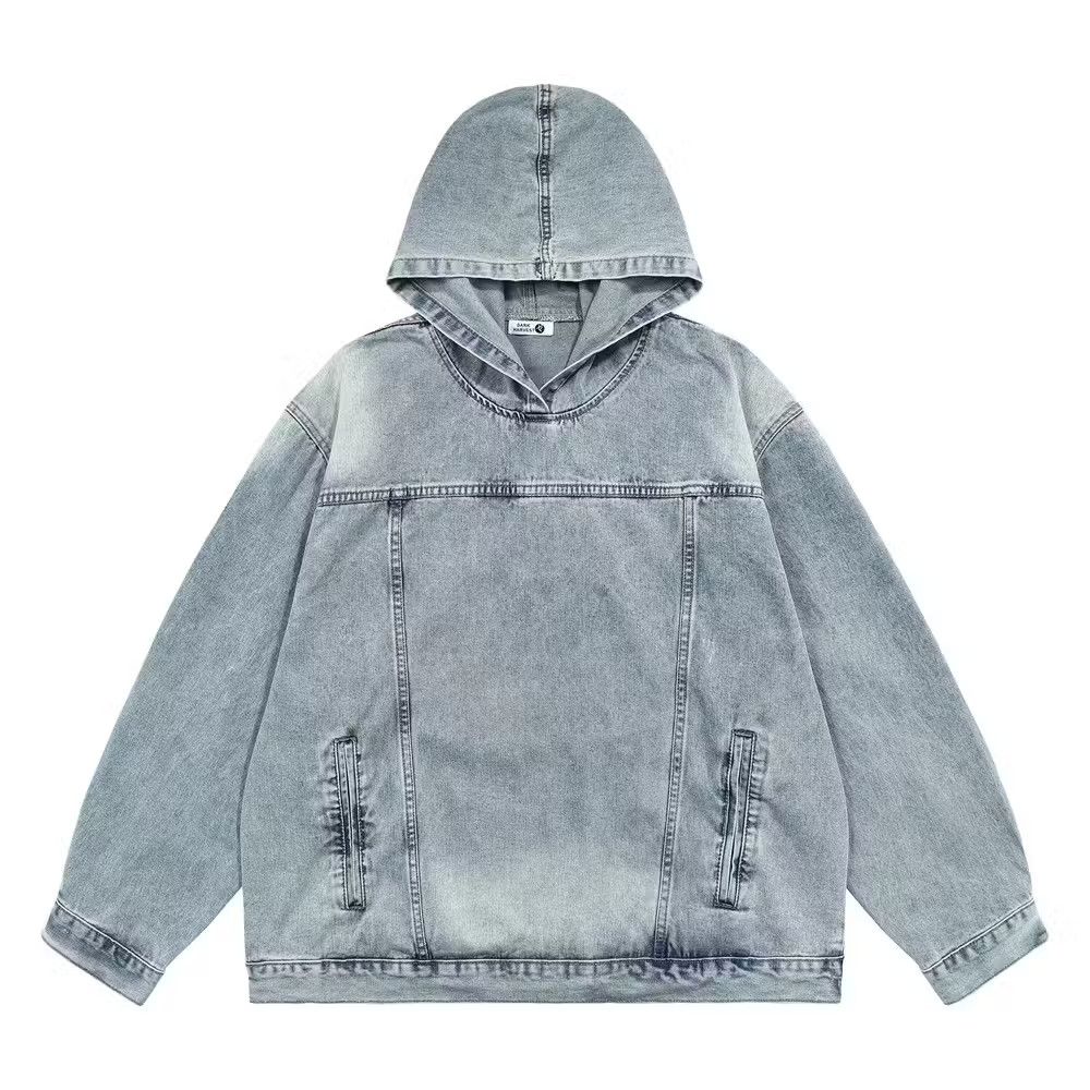 image of Vintage Washable Patchwork Hooded Pullover Denim in Blue, Men's (Size Large)