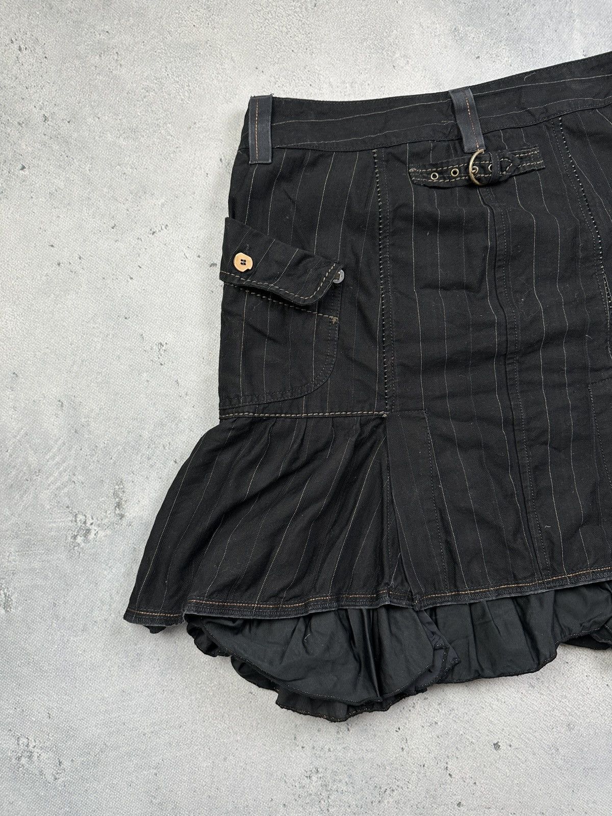 Marithe + Francois Girbaud Marithé + François Girbaud Ruffle Pinstripe Midi Denim Skirt Size 32" / US 10 / IT 46 - 16 Thumbnail