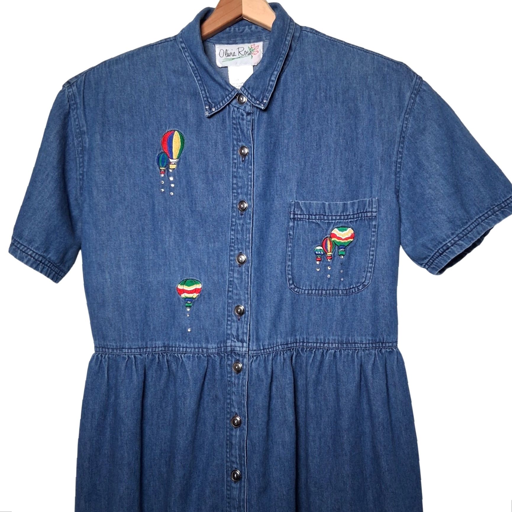 Vintage VINTAGE Olivia Rose Dress Shirt Dress 16P Petite Blue Chambray Denim Hot Air Balloon Womens Girls Size XXL / US 16-18 / IT 52-54 - 6 Thumbnail