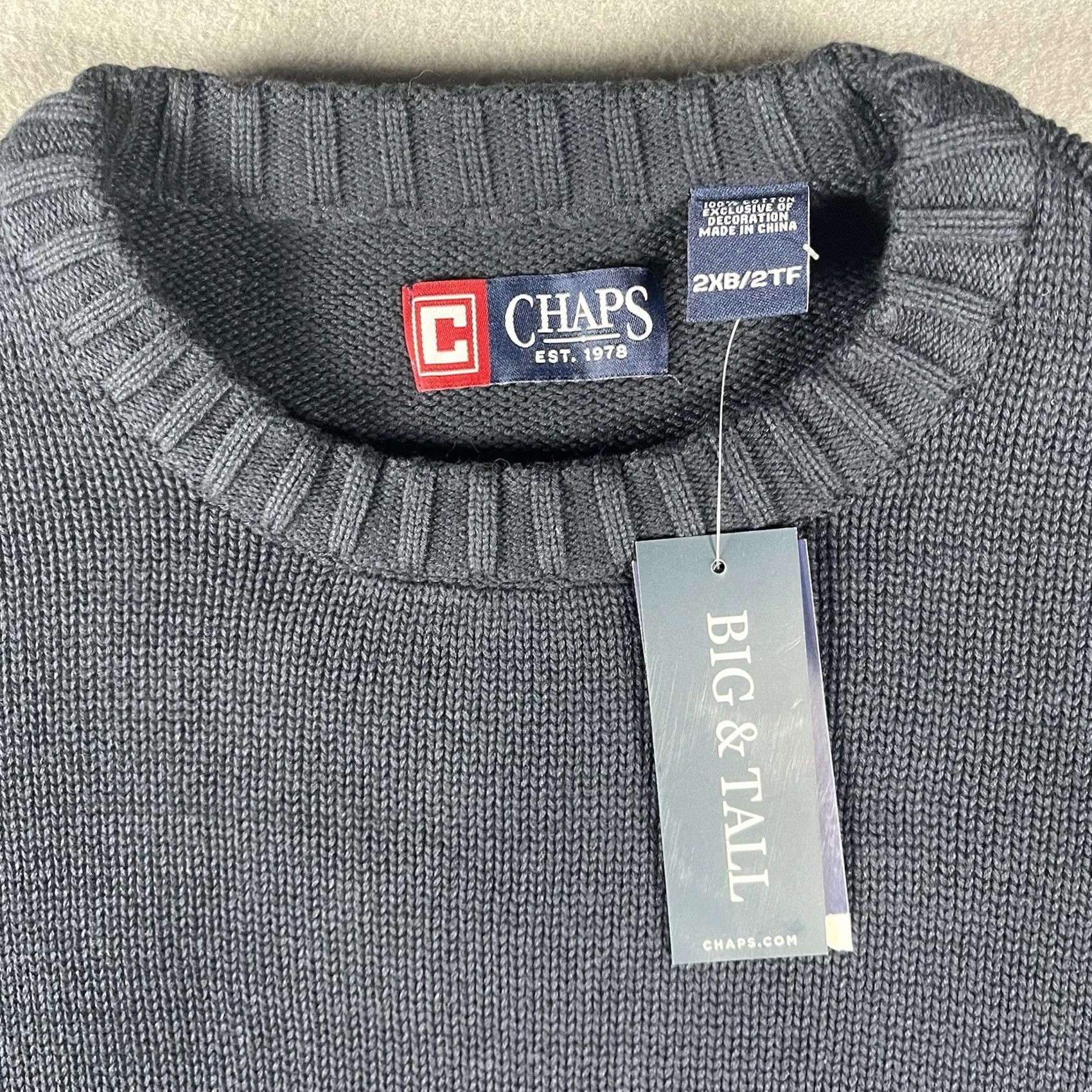 Chaps Chaps Sweater Shirt Knit Round Neck Embroidered Logo Cotton Pullover Adult 2XB Big & Tall Black NWT Men Size US XXL / EU 58 / 5 - 4 Thumbnail