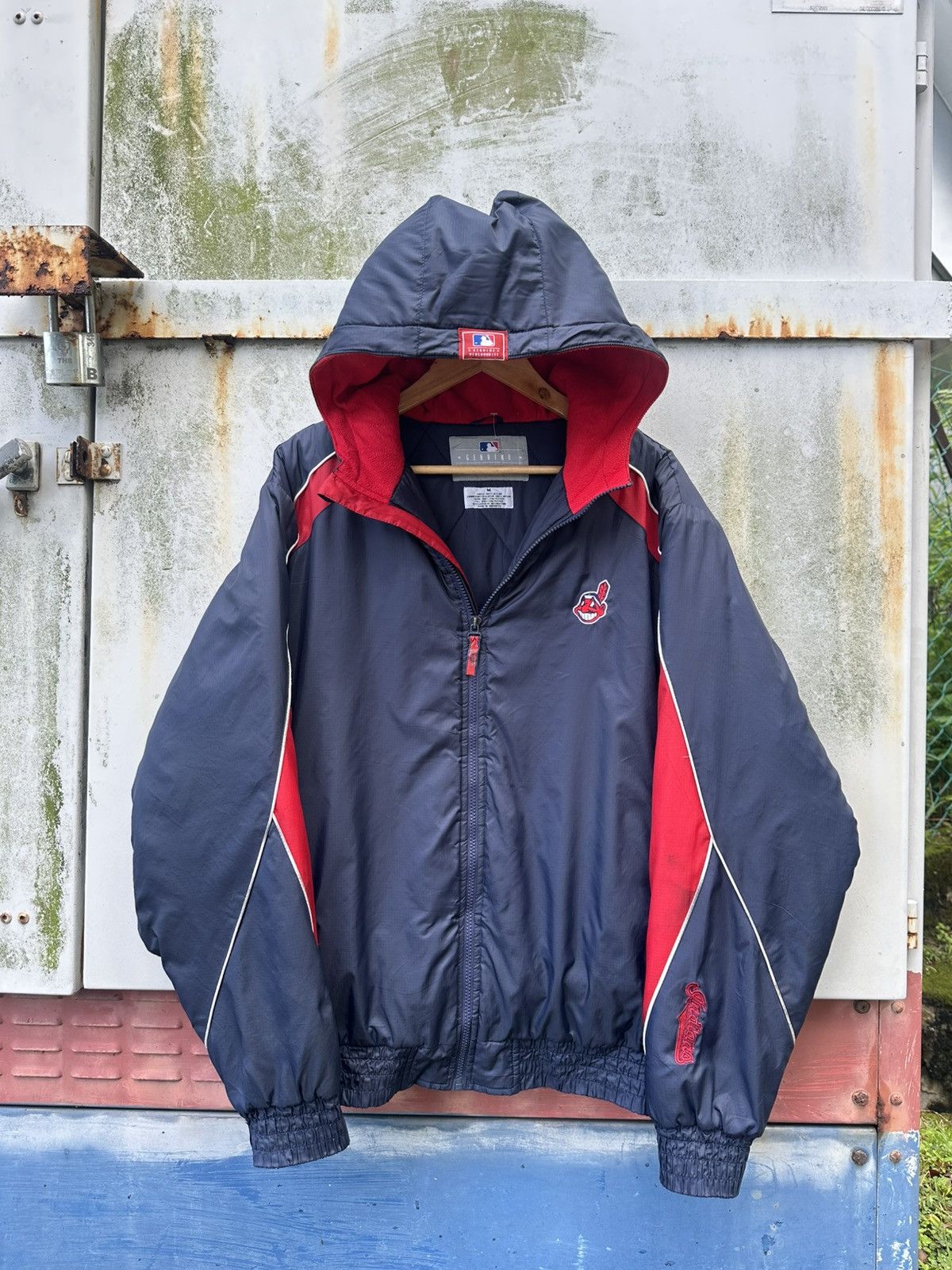 MLB 👹Indiana Baseball Hooded Long Jacket Size US L / EU 52-54 / 3 - 3 Thumbnail
