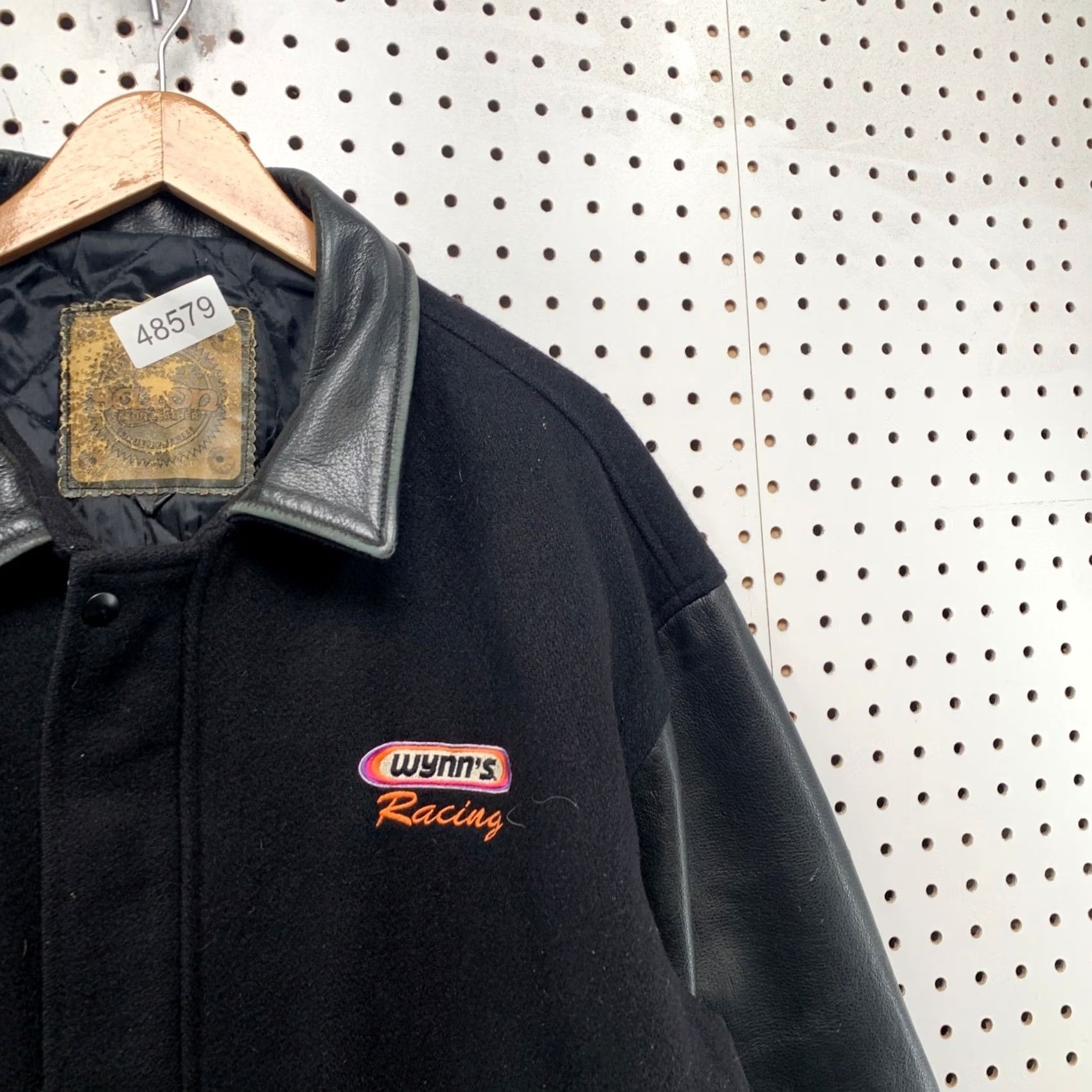 Vintage VINTAGE Saxon Leather Wynns Racing Jacket Mens L Black 90s Wool Varsity Jacket Size US L / EU 52-54 / 3 - 6 Thumbnail