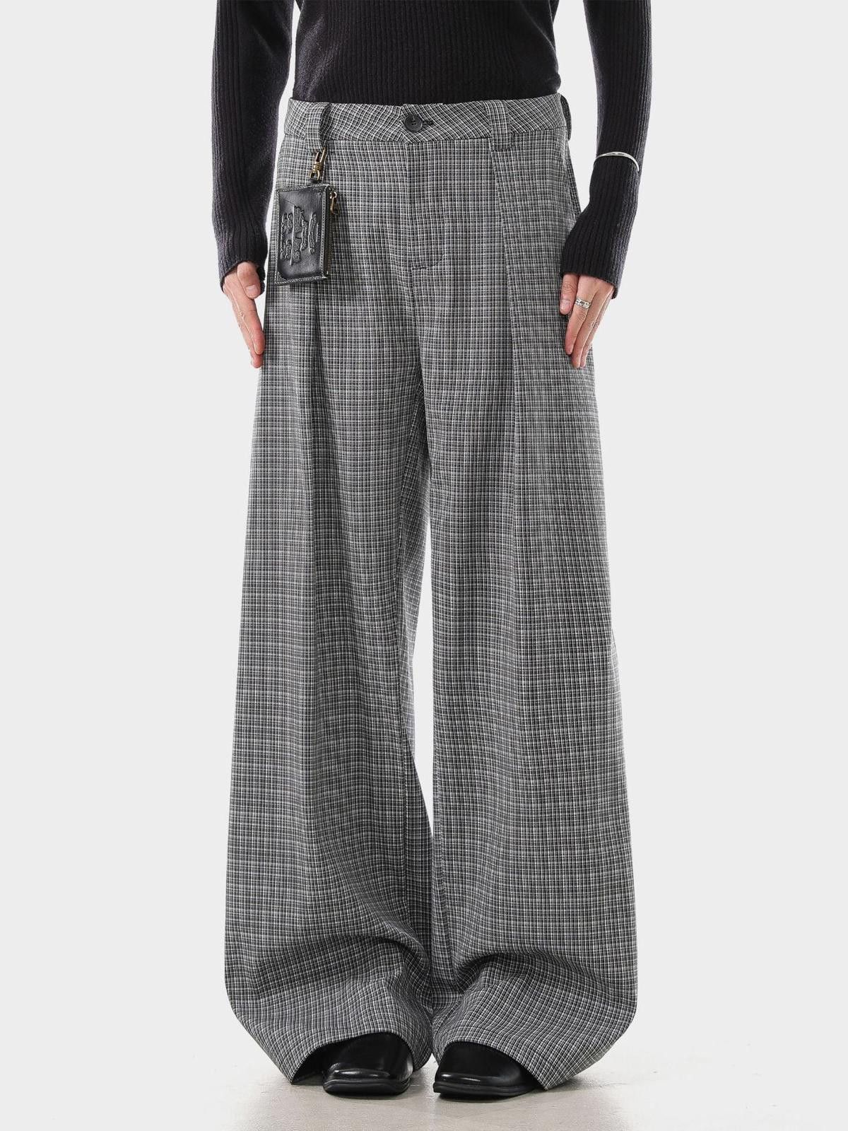 Vintage Gray Wide Leg Plaid Trousers, Loose Fit Pants Size US 30 / EU 46 - 2 Thumbnail
