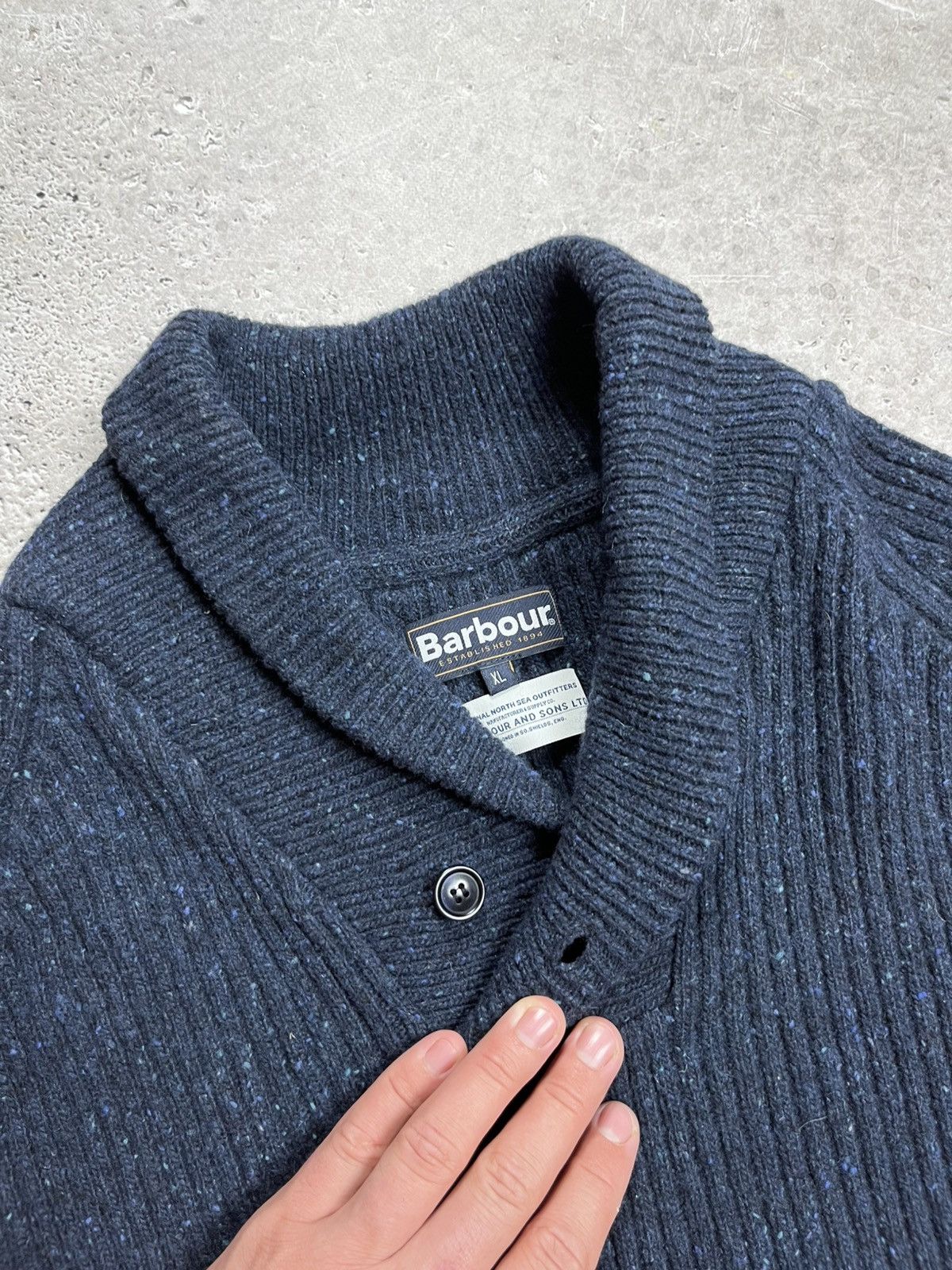 Barbour Barbour Wool Blend Ribbed Shawl Collar Sweater XL Navy Size US XL / EU 56 / 4 - 9 Thumbnail