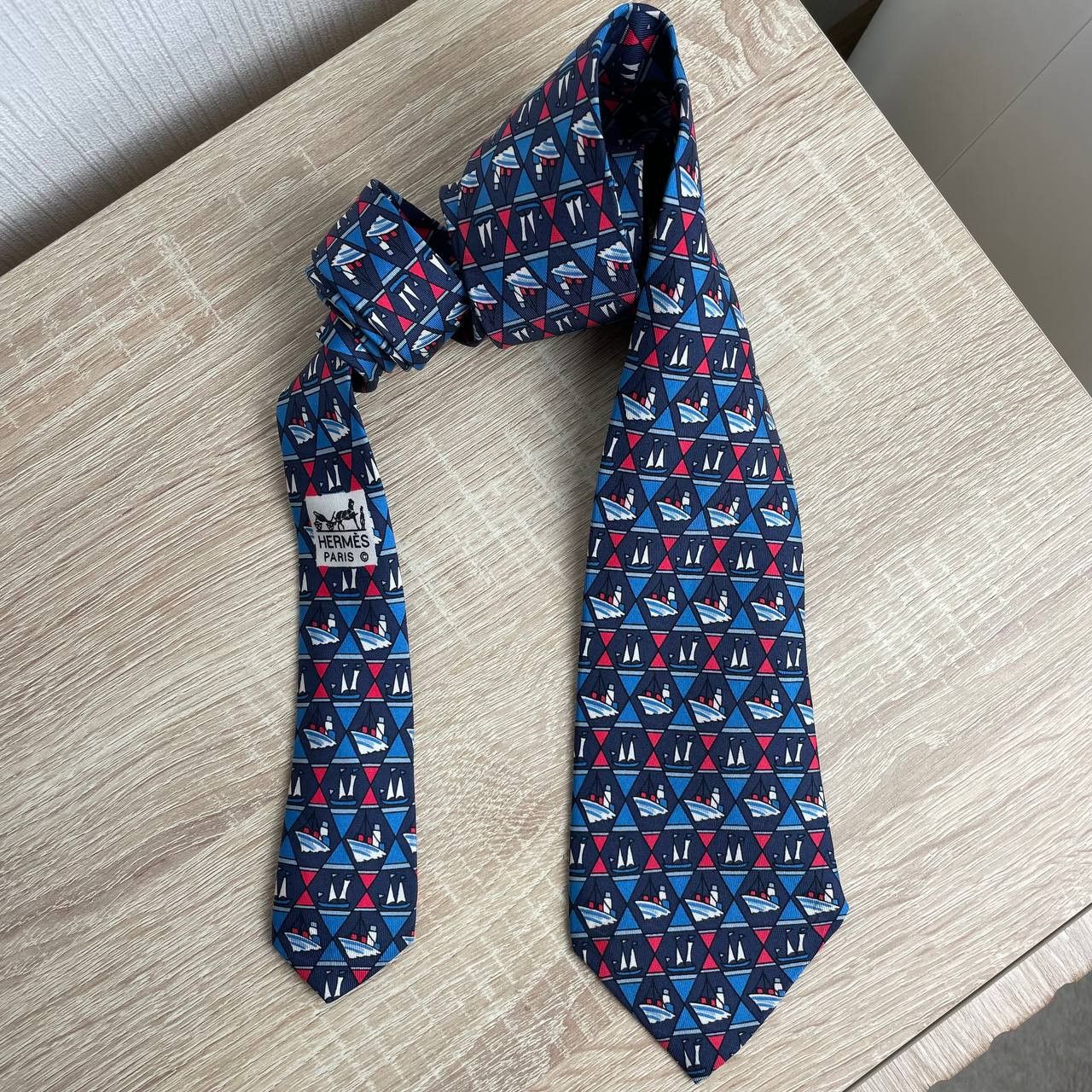Hermes Hermes Paris Silk Tie 7290 EA Ships Blue Size ONE SIZE - 2 Thumbnail