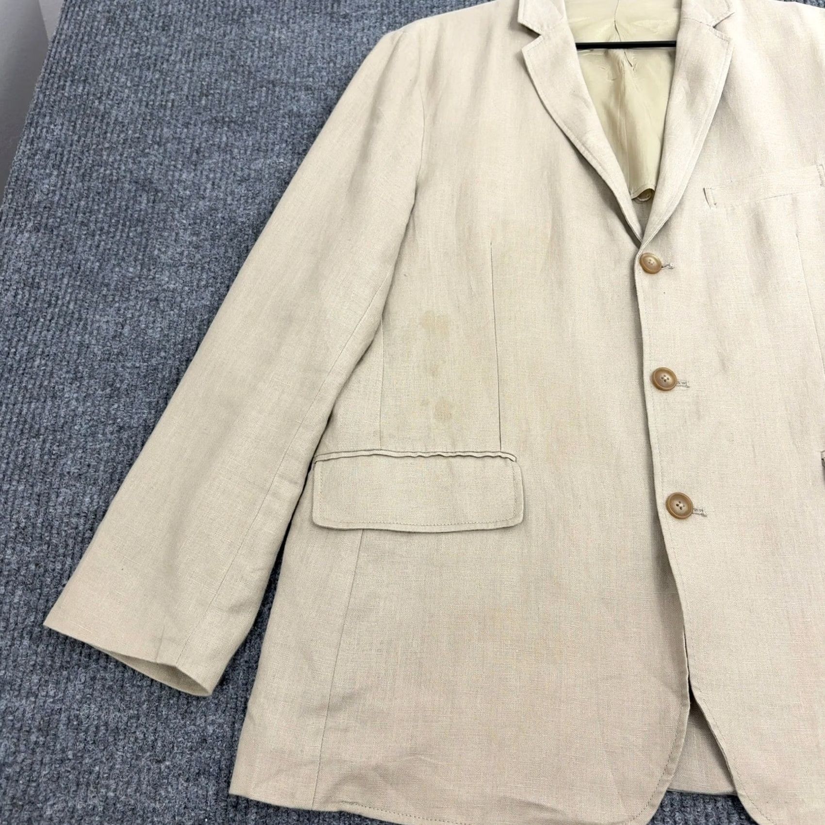 J.Crew J.CREW Blazer Mens 42R Tan Linen 3 Button Single Vent Classic Professional Style Size 42R - 2 Thumbnail