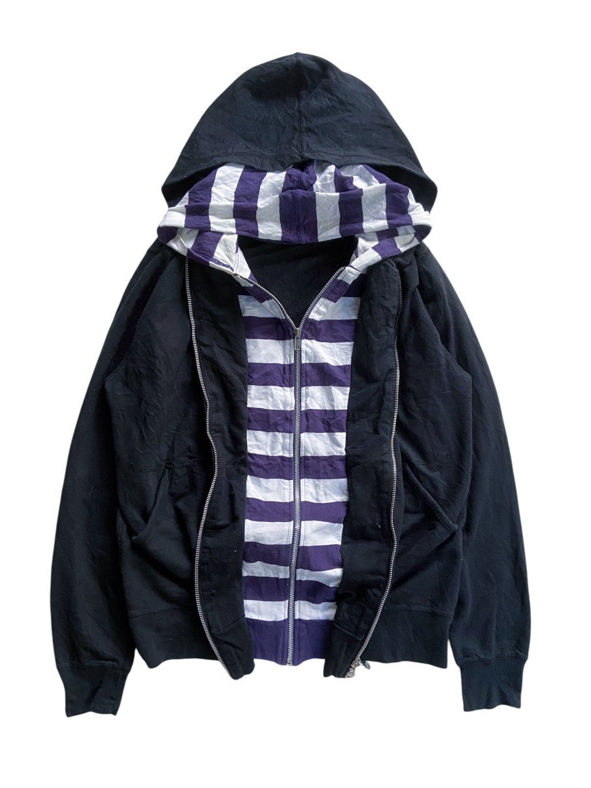 Japanese Brand JAPANESE DOUBLE LAYER STRIPED ZIP HOODIE by DESIO Size US M / EU 48-50 / 2 - 1 Thumbnail