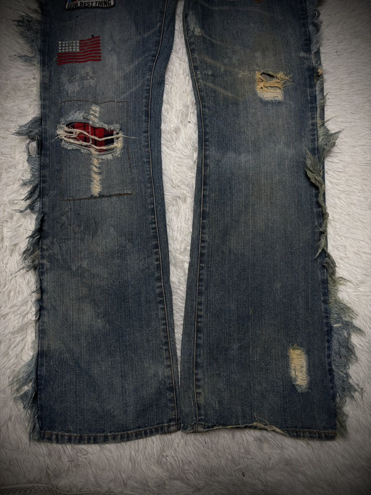 Tornado Mart Rare Lust vkei patches fringe flared jeans Size US 32 / EU 48 - 2 Thumbnail