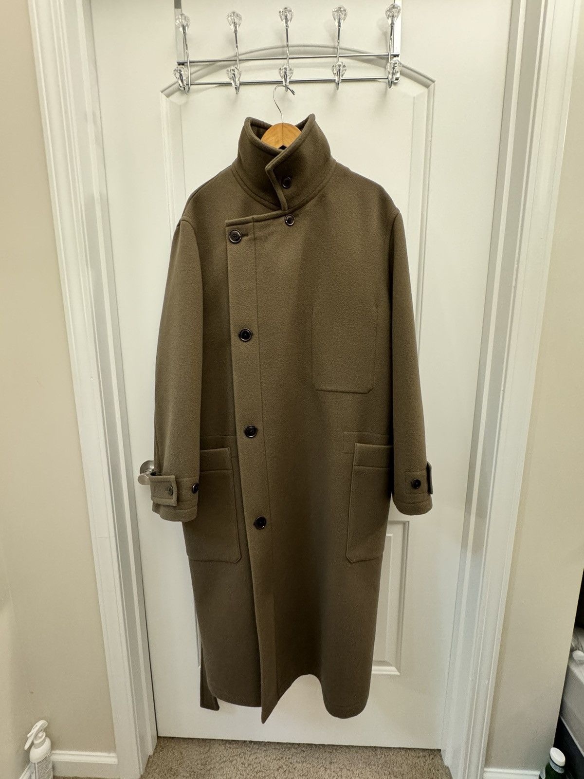 image of Lemaire Taupe Wrap Coat in Green, Women's (Size Small)