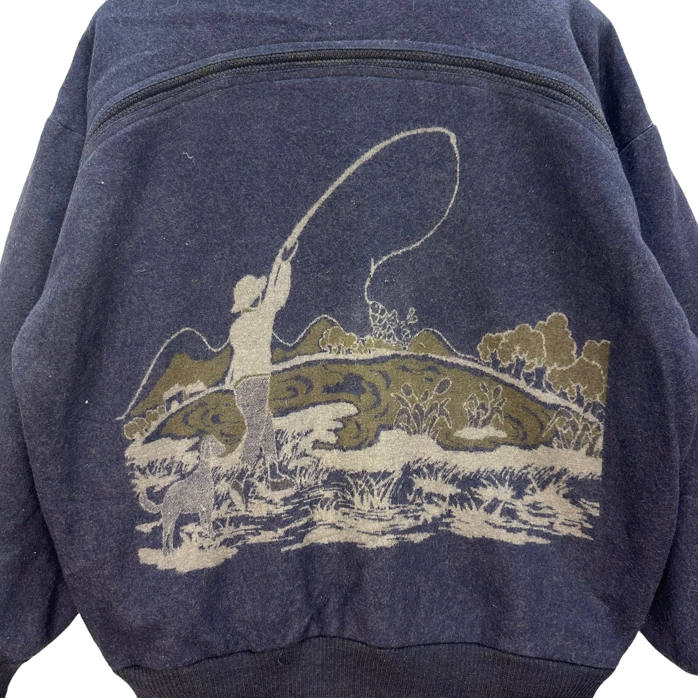 Japanese Brand REDOX FISHERMAN GRAPHIC WOOL CASUAL JACKET #8123-204 Size US XL / EU 56 / 4 - 2 Thumbnail