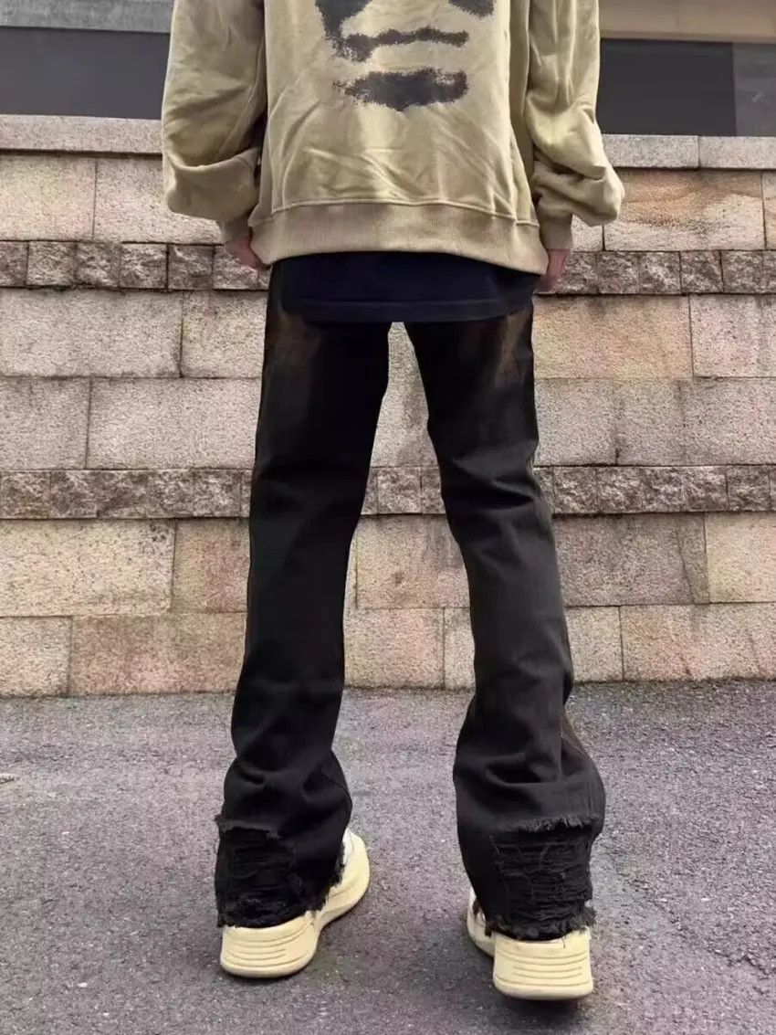 Designer × Japanese Brand Retro distressed ripped patch micro-flare jeans Size US 32 / EU 48 - 3 Thumbnail