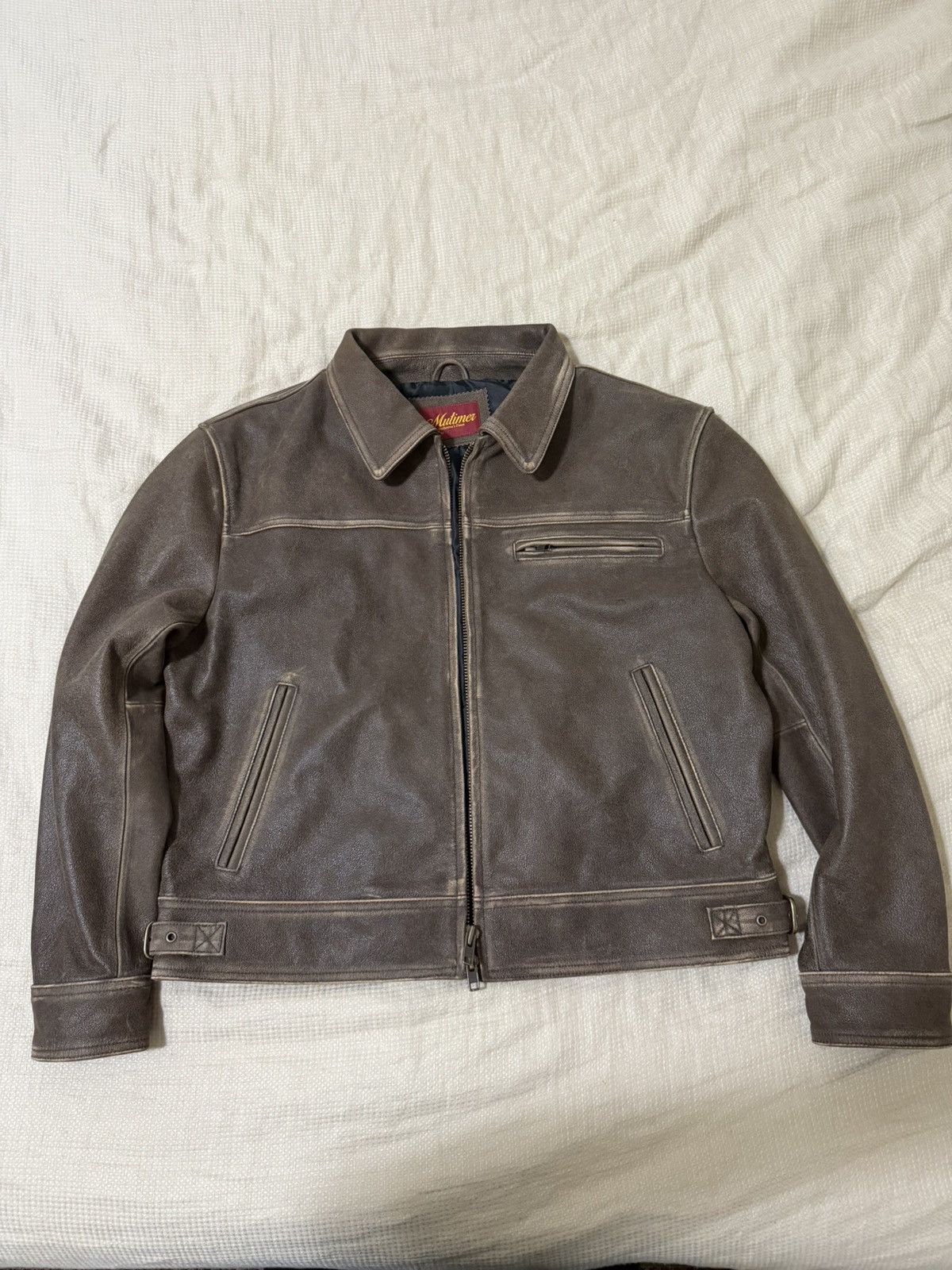 Mutimer × Schott Mutimer Brown Aged Heavy Wash Leather Jacket 