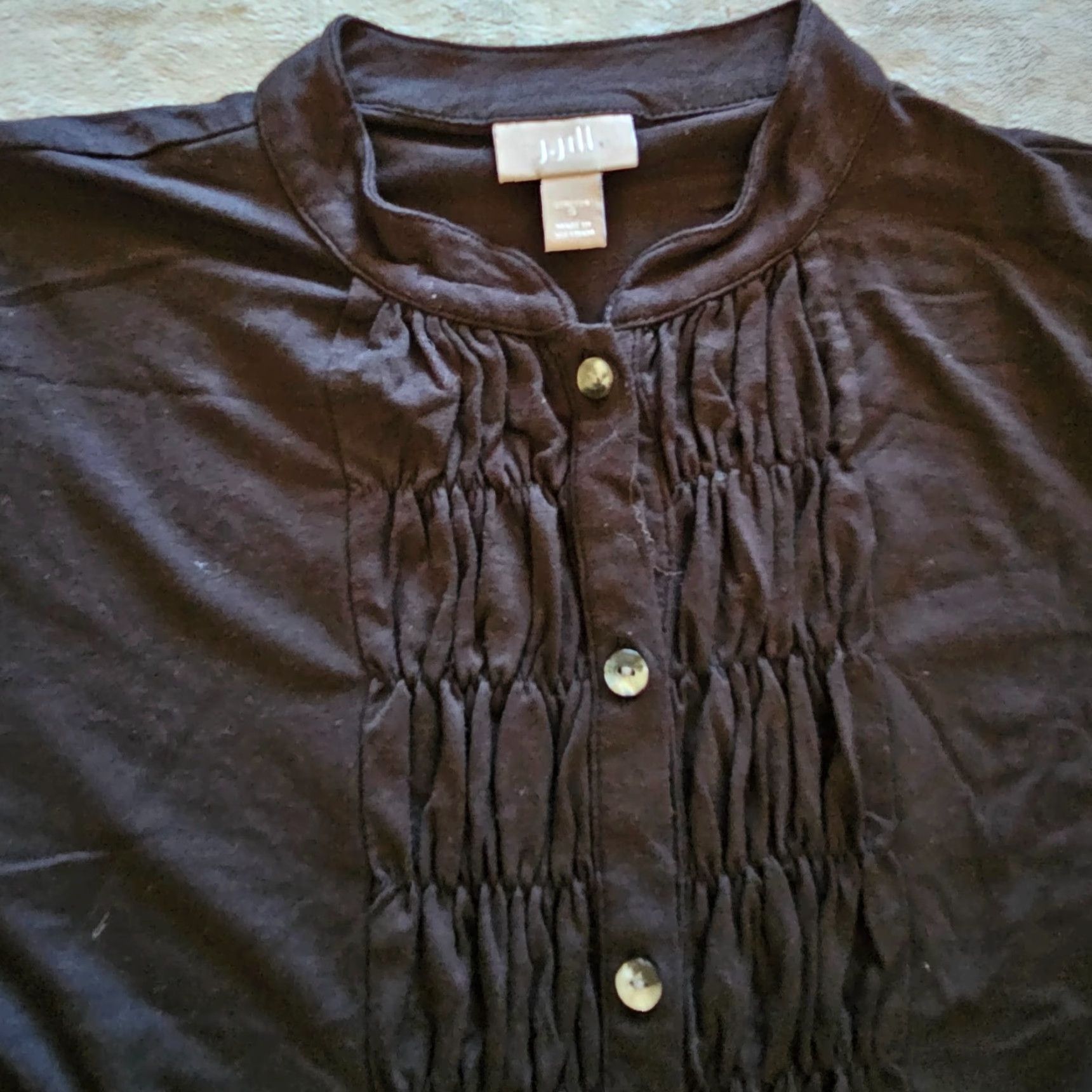 J. Jill J. Jill Shirt Women Small Black Button Front Short Sleeve Knit Pleated Career Top Size S / US 4 / IT 40 - 2 Thumbnail