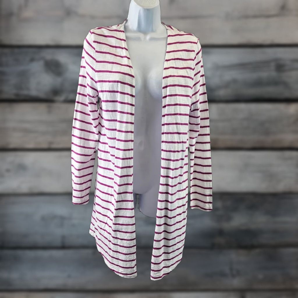 Vintage **Chico's Women's Purple White Stripe Long Sleeve Cardigan Size Small** User: Chico's Women's Purple White Stripe Long Sleeve Cardigan Size Small Size S / US 4 / IT 40 - 1 Thumbnail